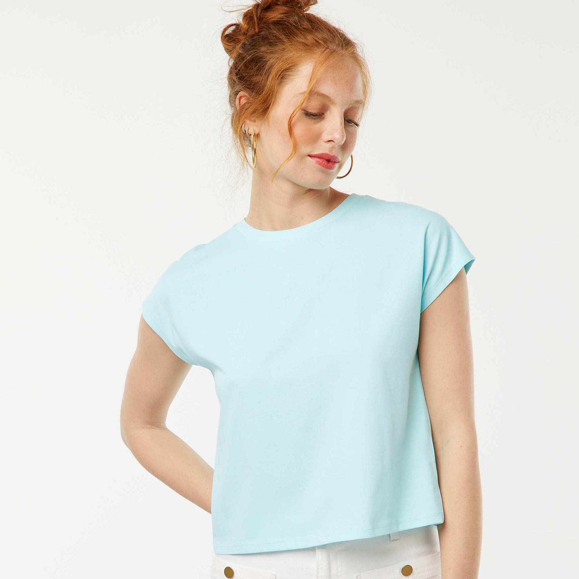 Short-sleeved T-shirt with open back BLUE