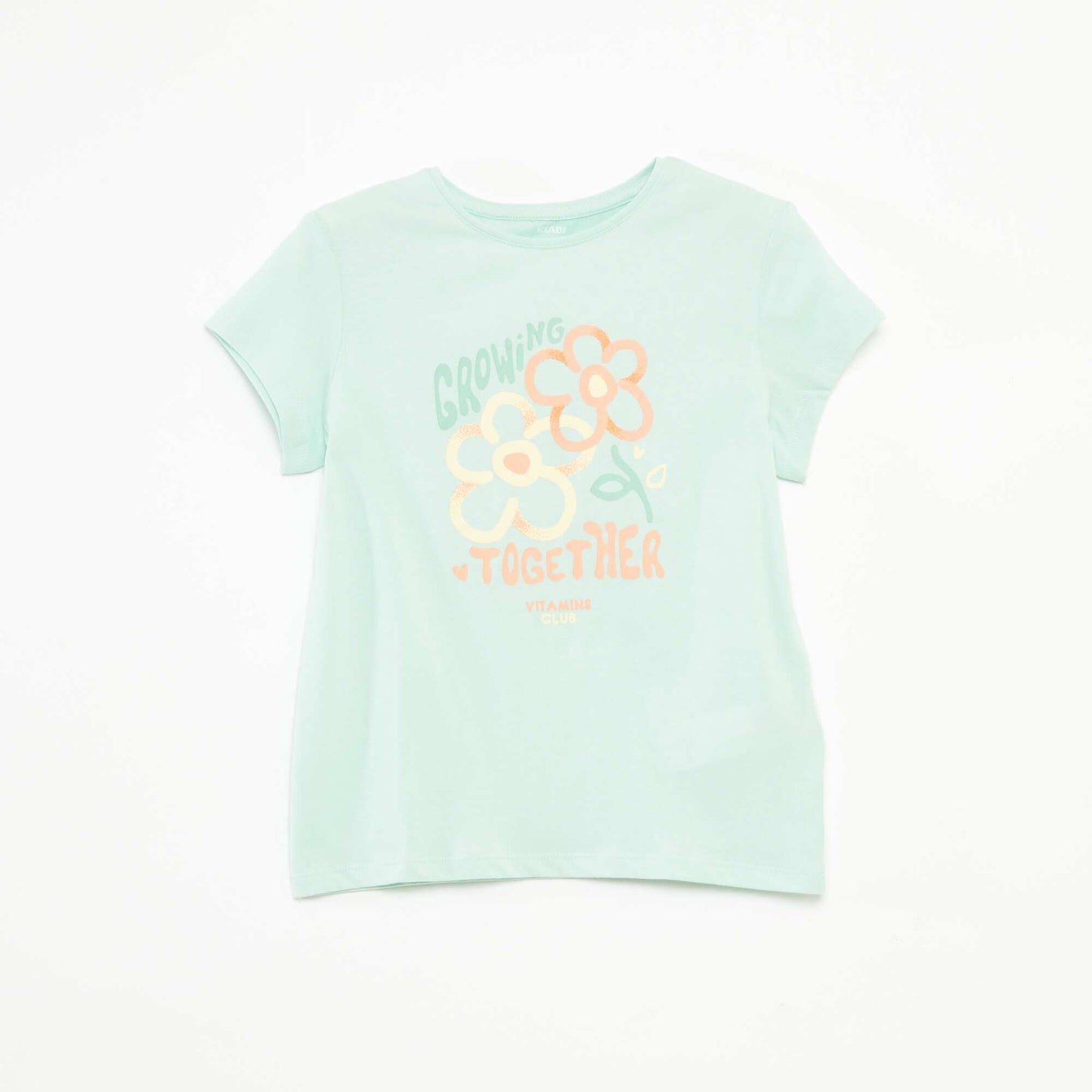 Short-sleeved printed T-shirt with round neck GREEN