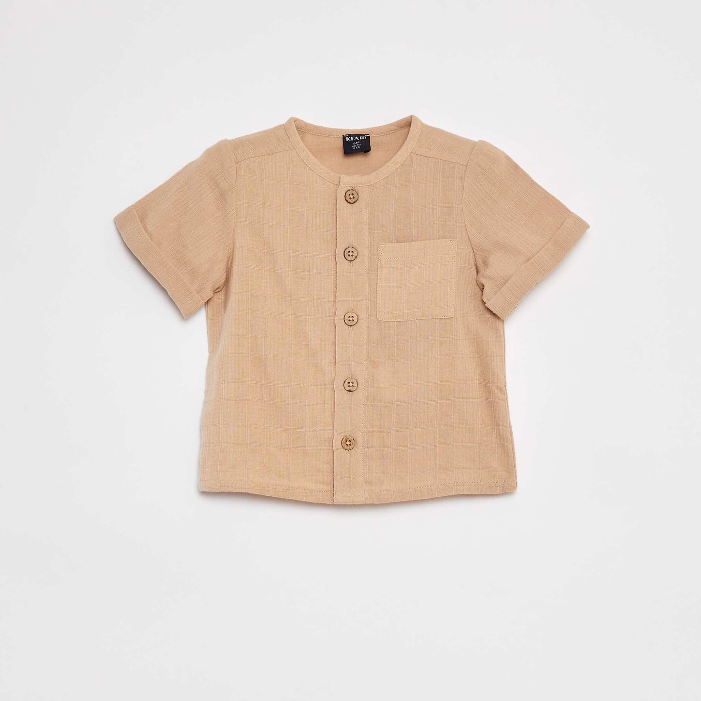 Short-sleeved cotton gauze shirt BEIGE