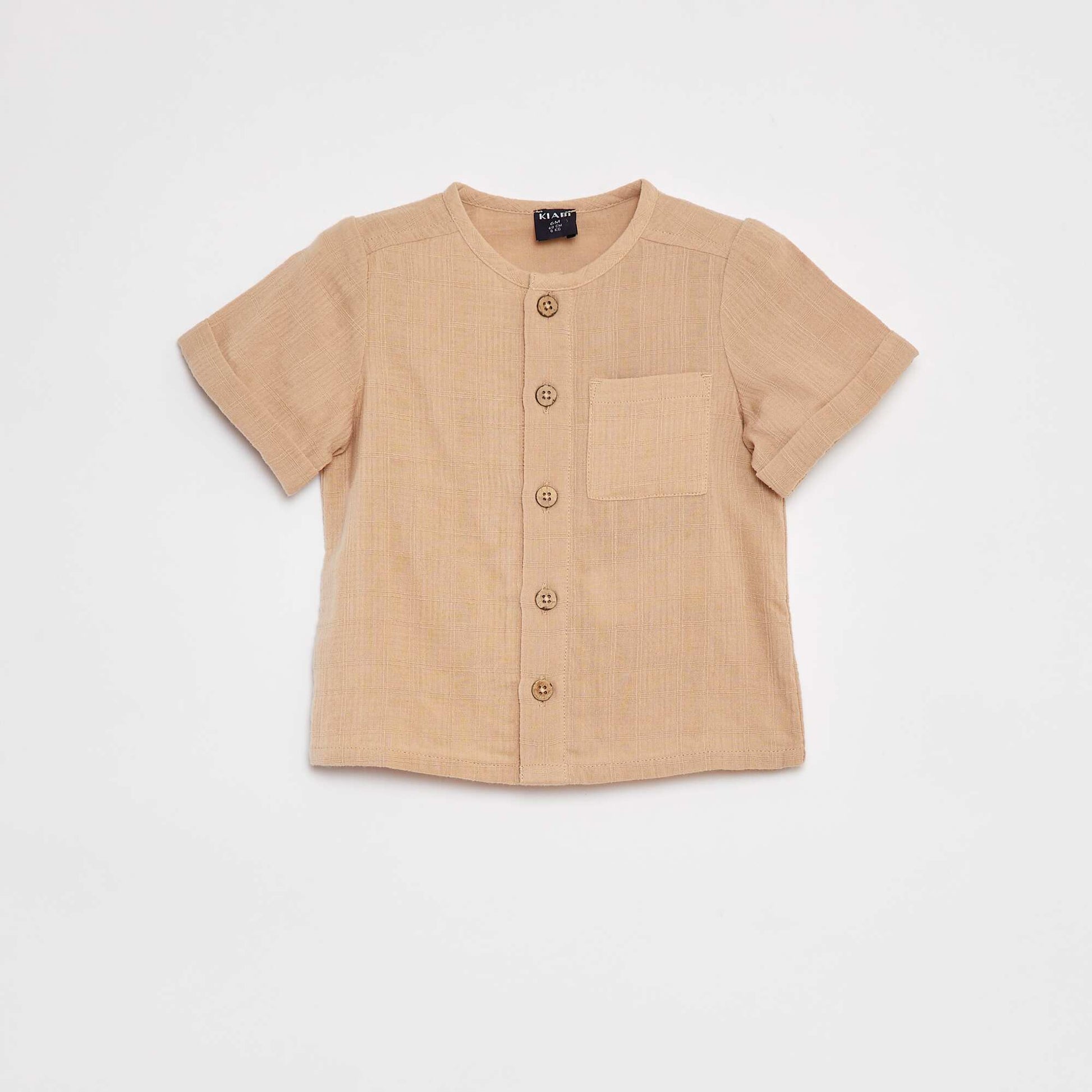 Short-sleeved cotton gauze shirt BEIGE