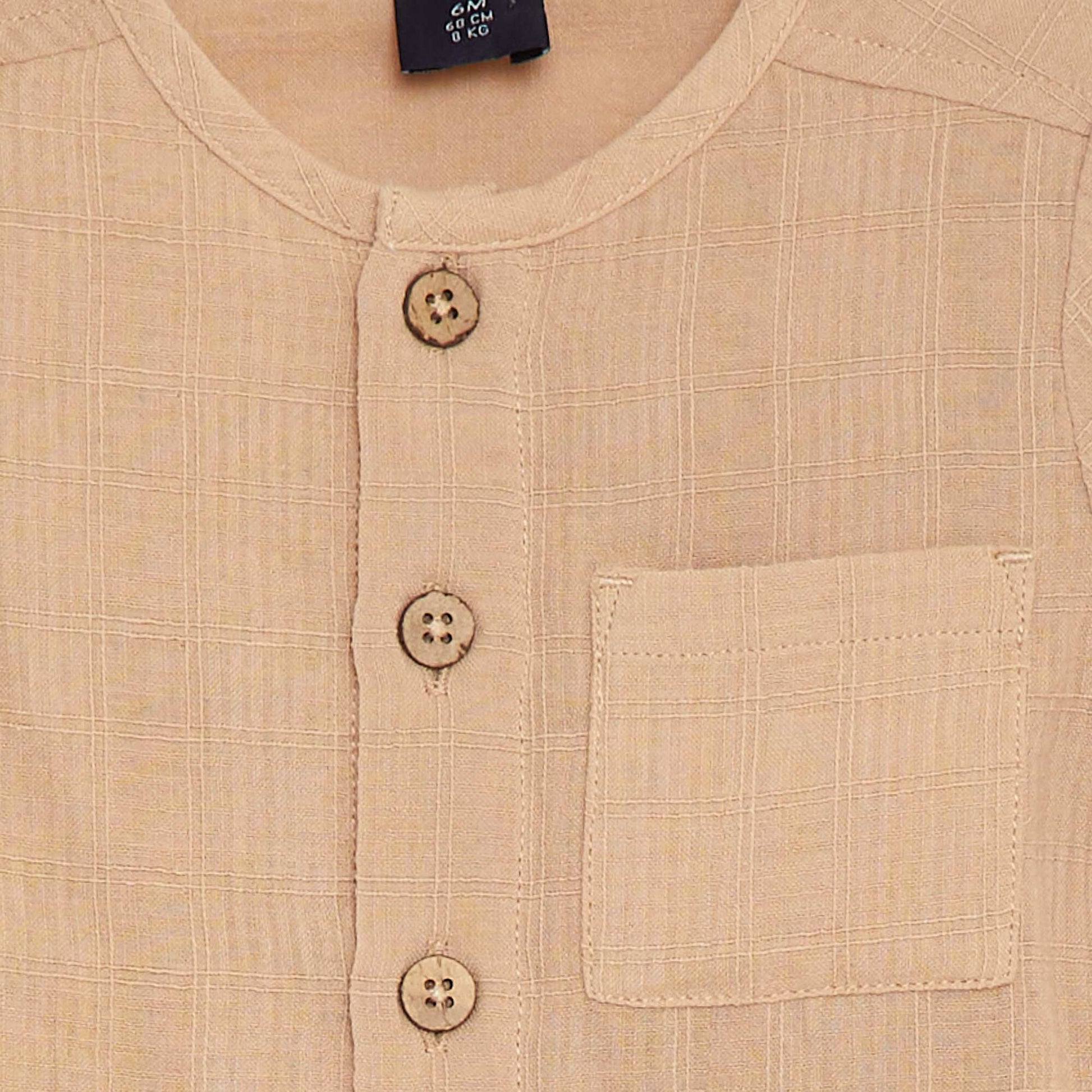 Short-sleeved cotton gauze shirt BEIGE