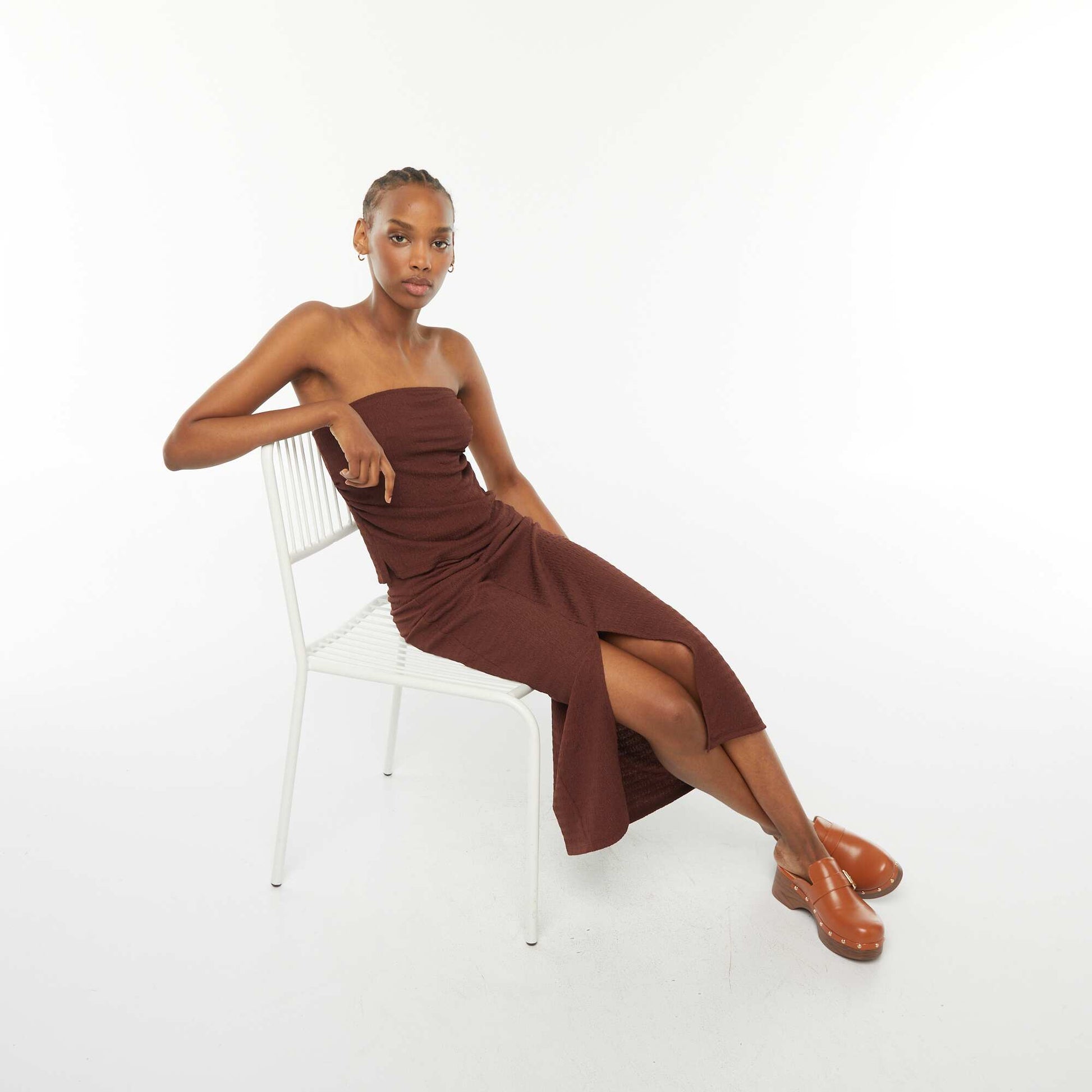 Plain crepe bandeau top BROWN