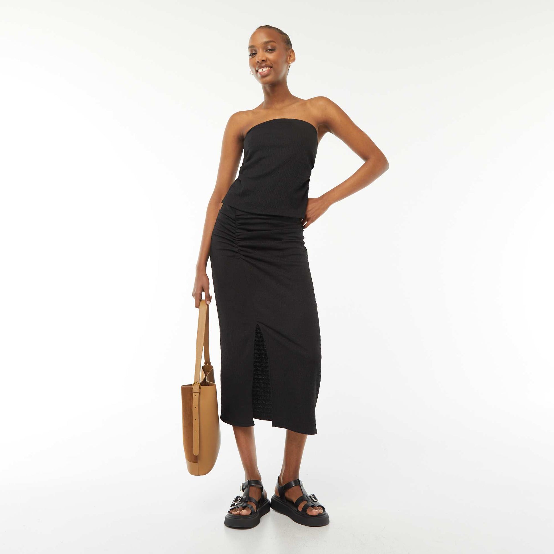 Long plain crepe skirt BLACK