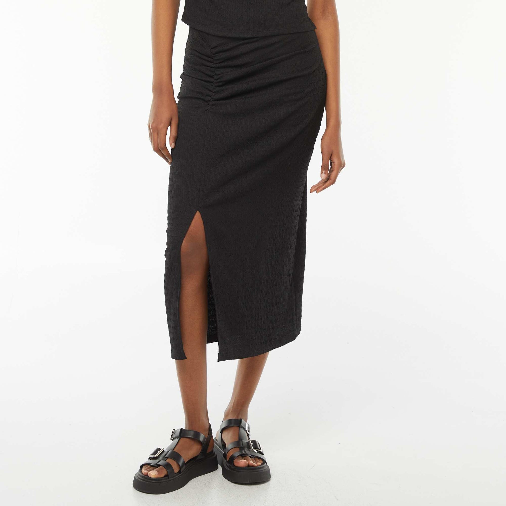 Long plain crepe skirt BLACK