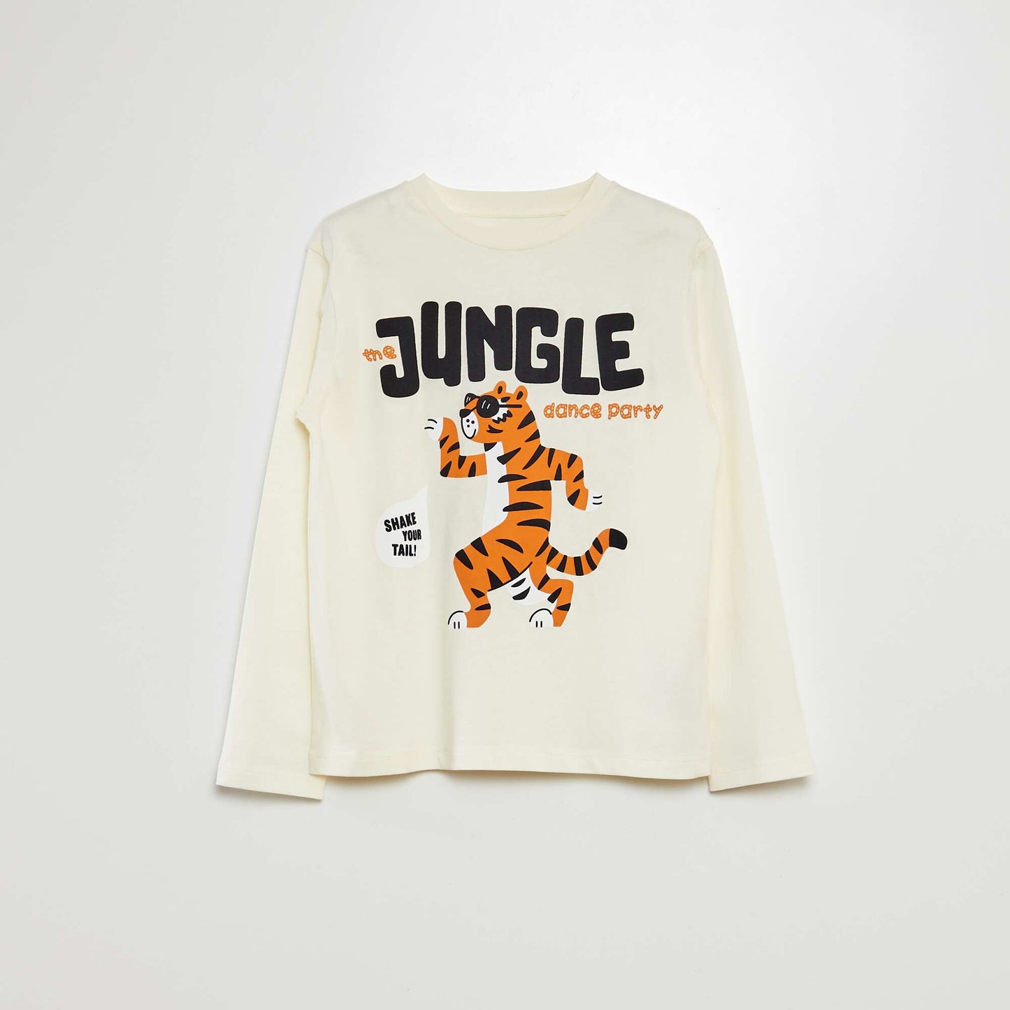 Printed long-sleeved T-shirt BEIGE