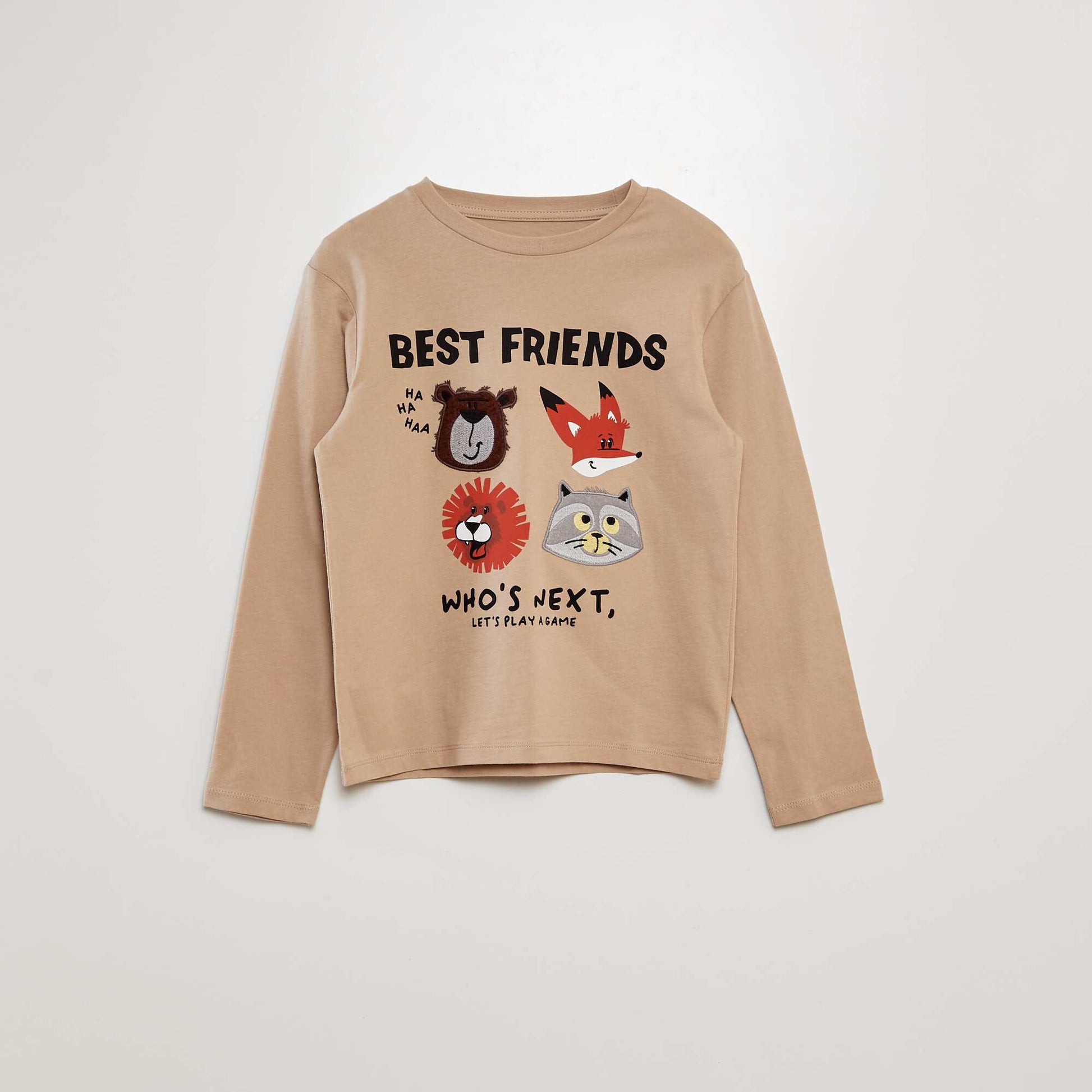 Printed long-sleeved T-shirt BROWN