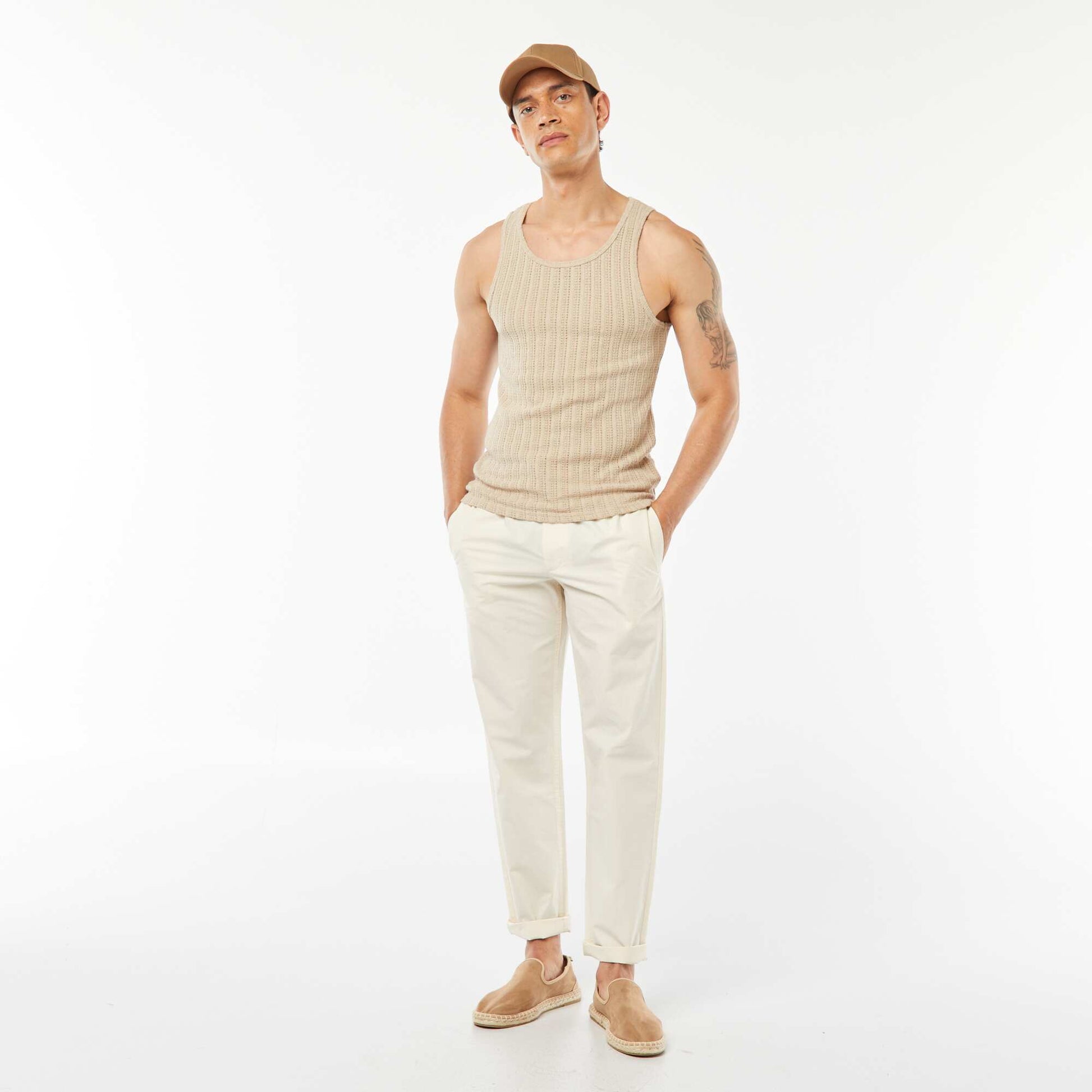 Openwork knit vest top BEIGE
