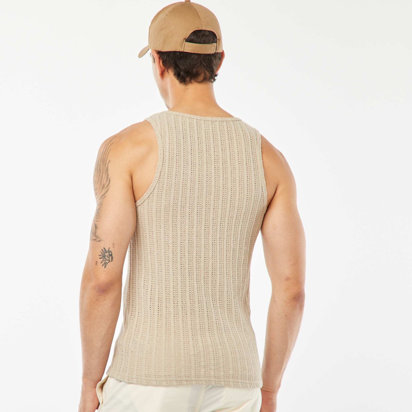 Openwork knit vest top BEIGE