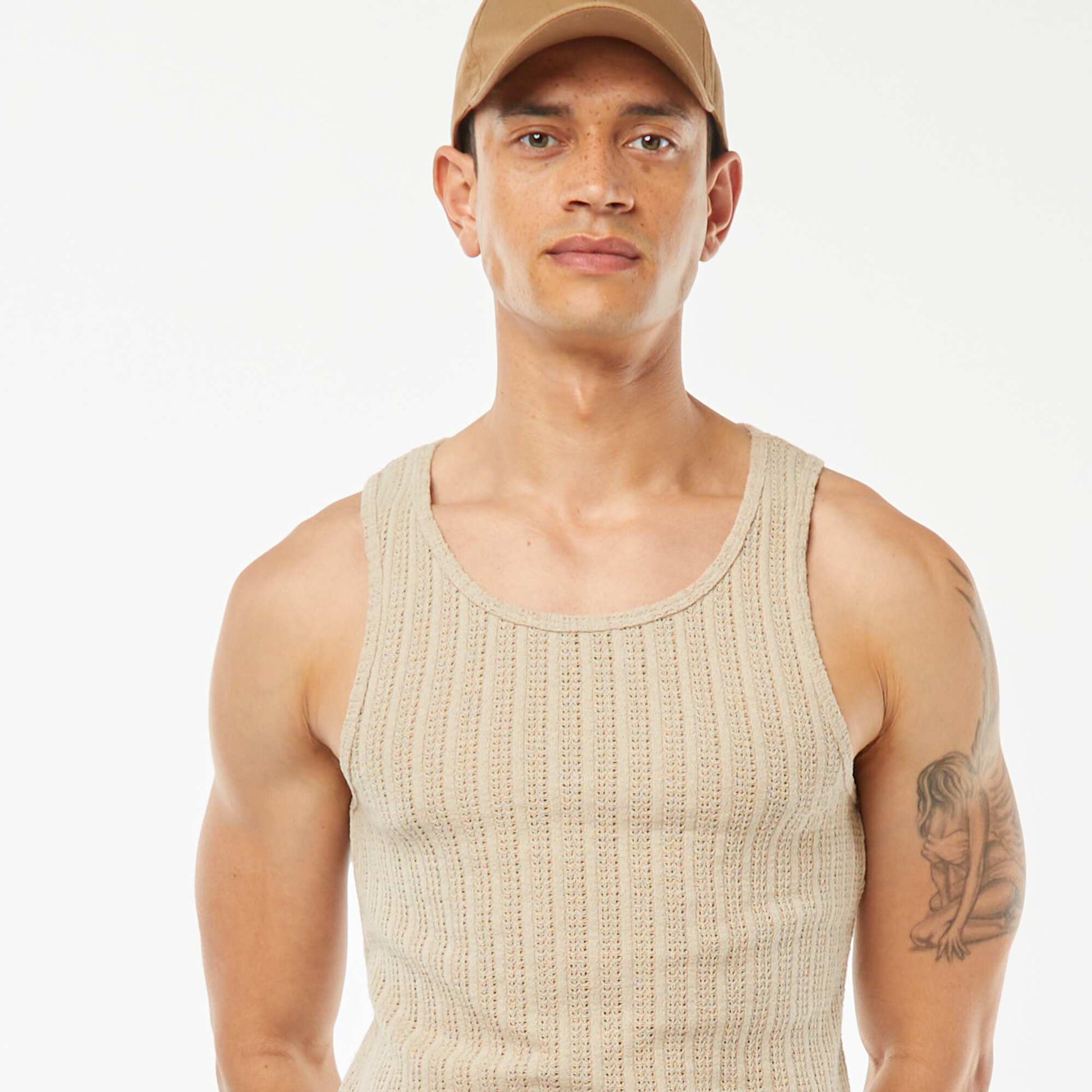 Openwork knit vest top BEIGE