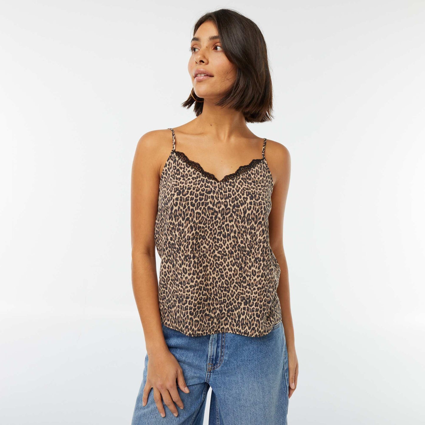 Vest top with lace around the neckline BEIGE