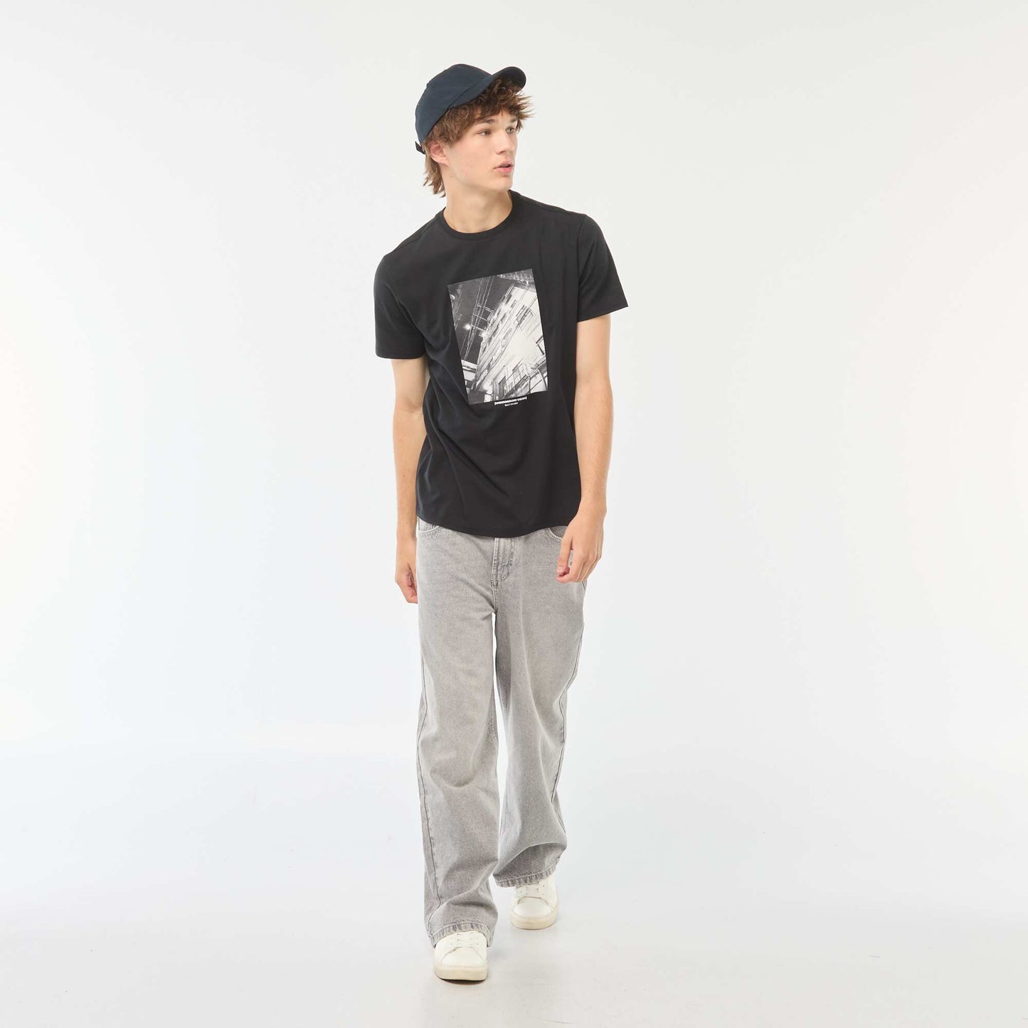 Printed short-sleeved T-shirt BLACK