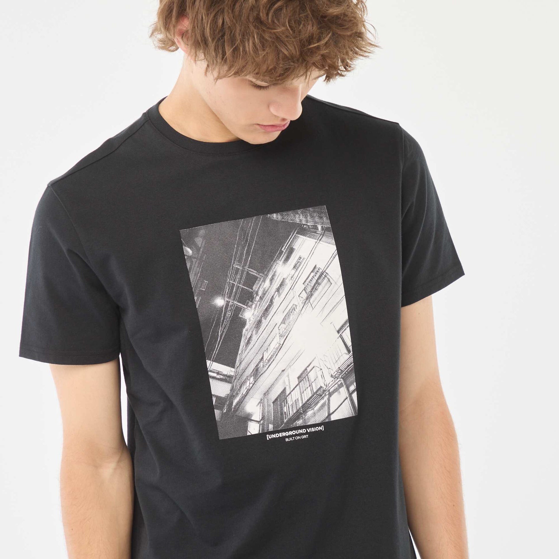 Printed short-sleeved T-shirt BLACK
