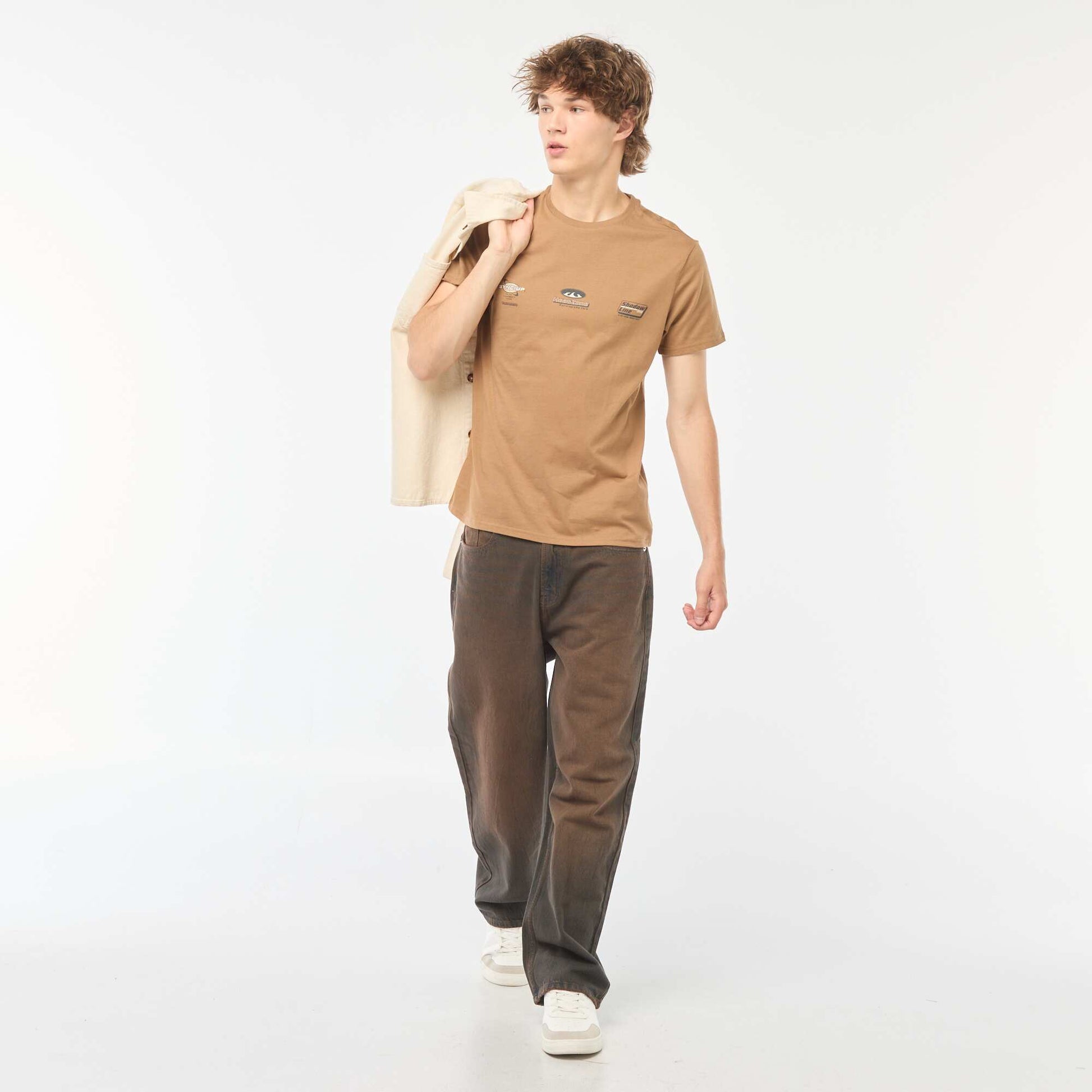 Printed short-sleeved T-shirt BROWN