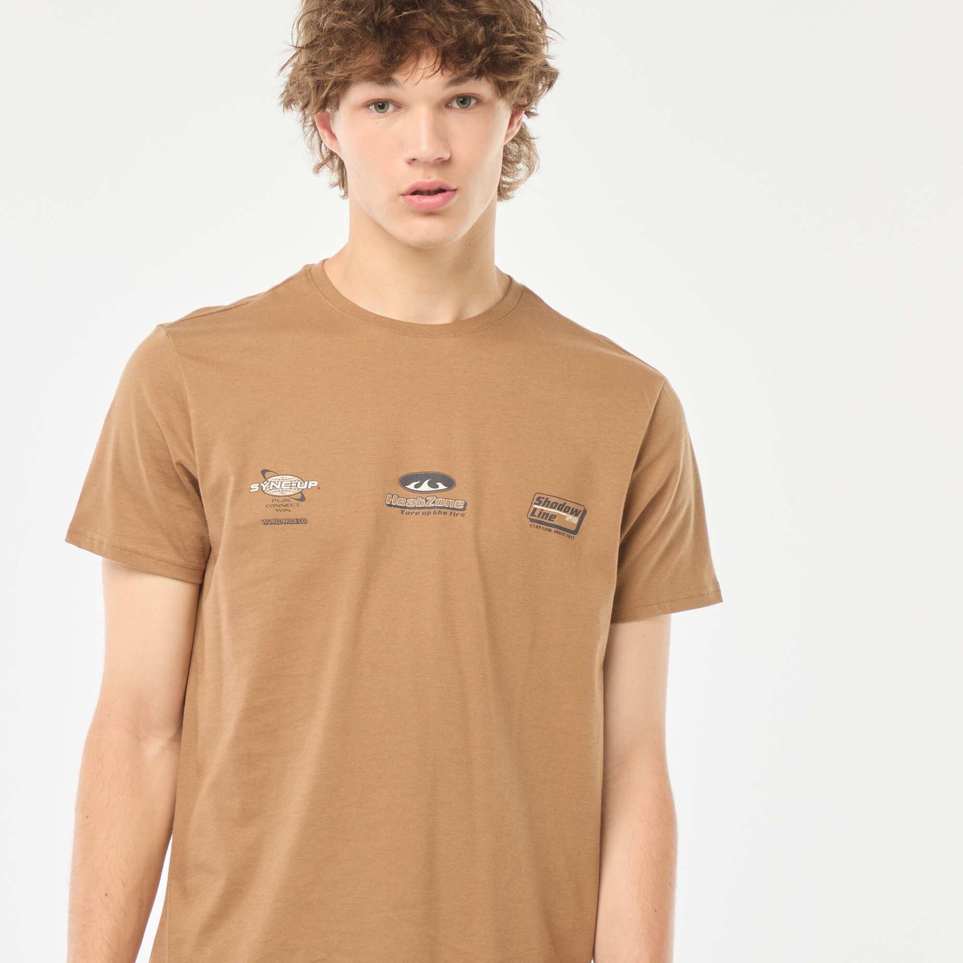 Printed short-sleeved T-shirt BROWN