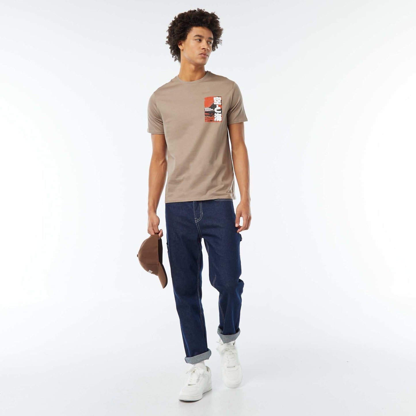 Printed short-sleeved T-shirt BEIGE
