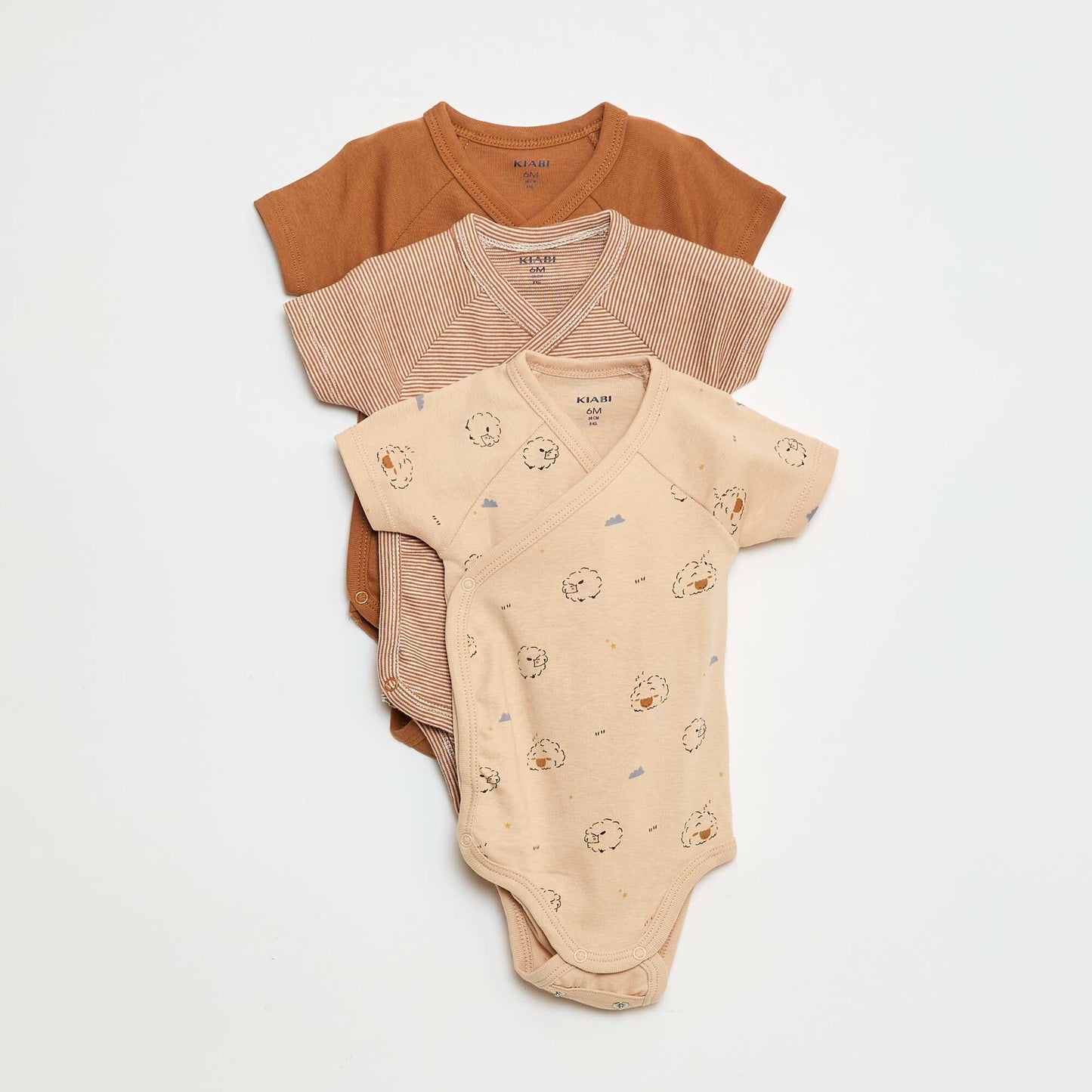 3-Pack of Short-Sleeve Wrap Bodysuits BEIGE
