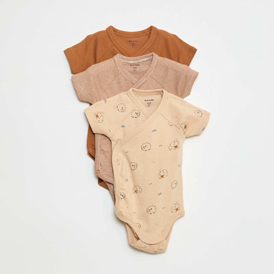 3-Pack of Short-Sleeve Wrap Bodysuits BEIGE