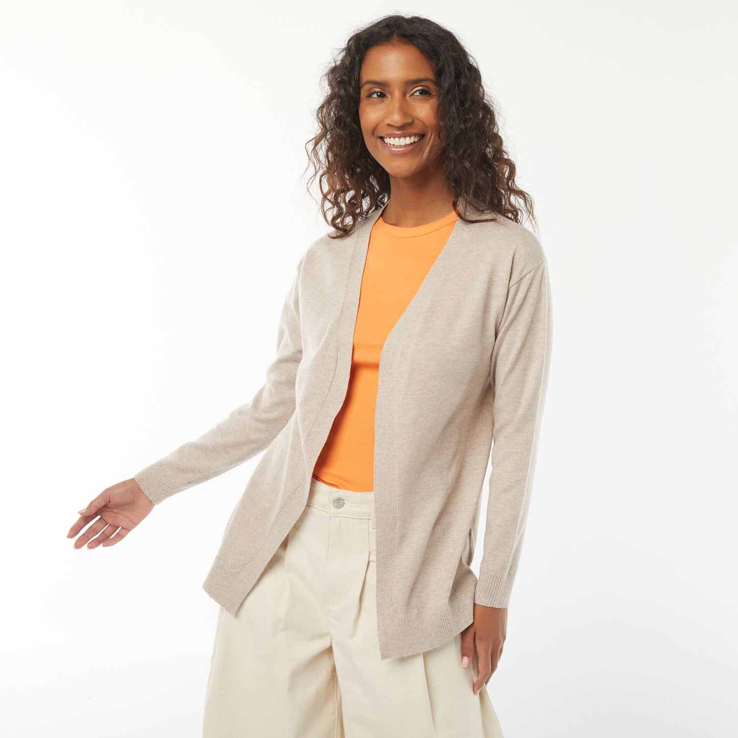 Long fine-knit cardigan BEIGE