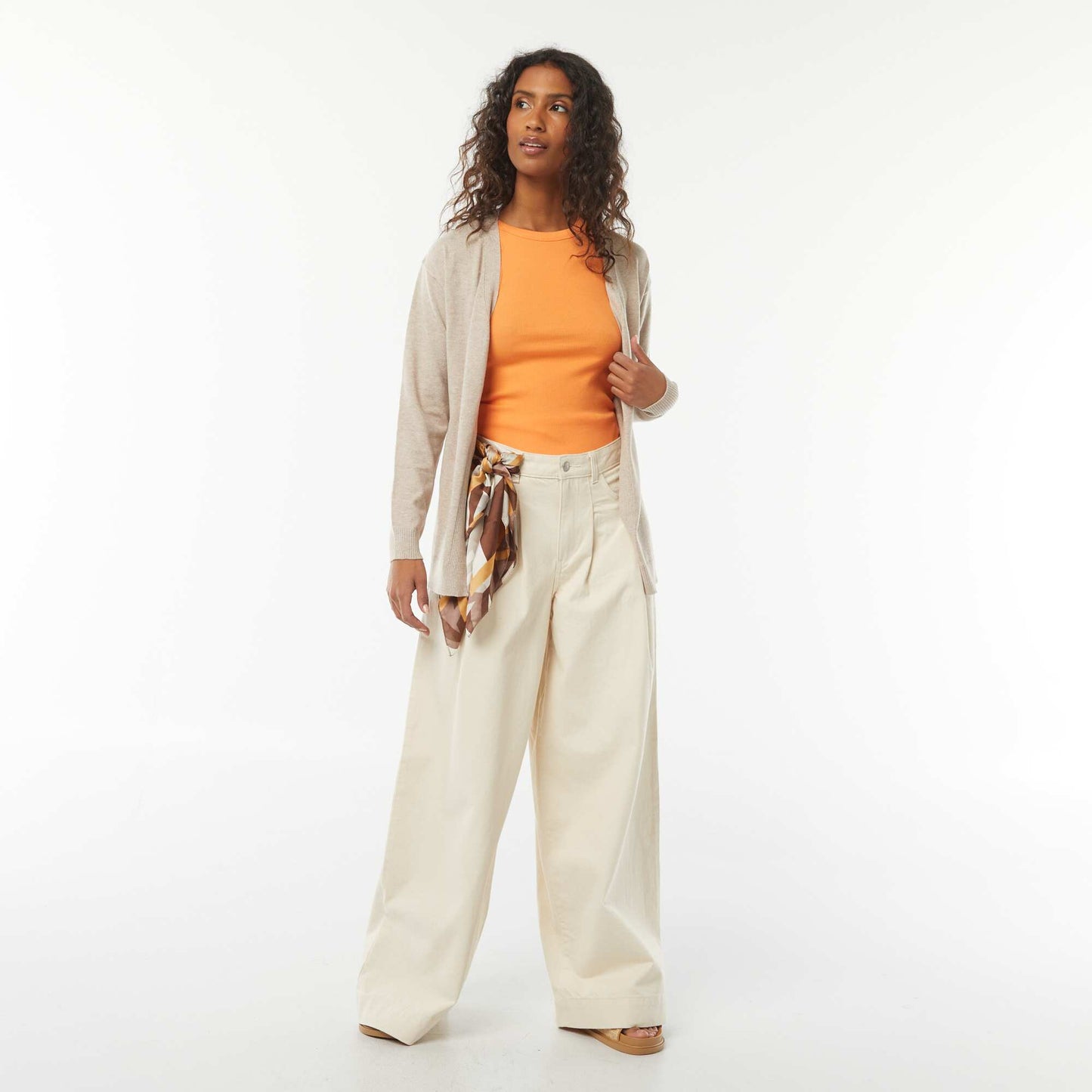 Long fine-knit cardigan BEIGE