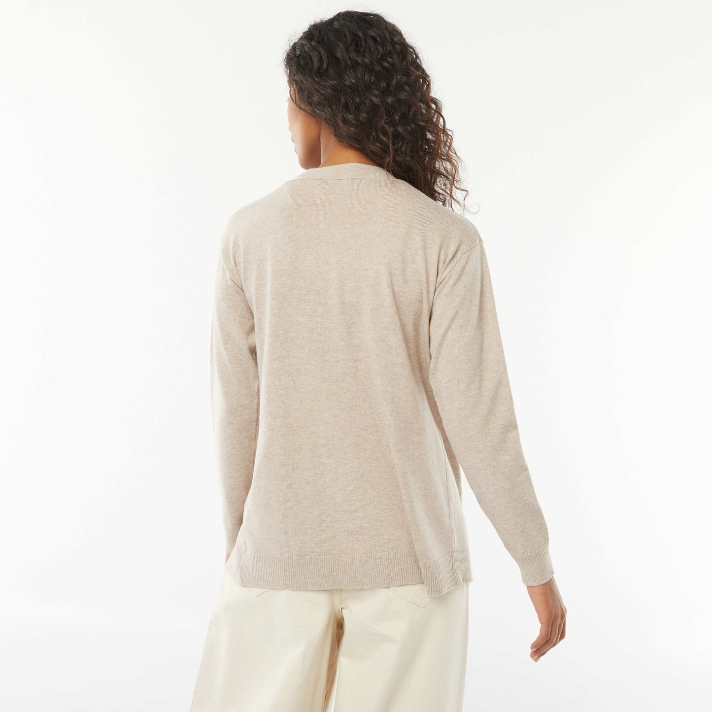 Long fine-knit cardigan BEIGE