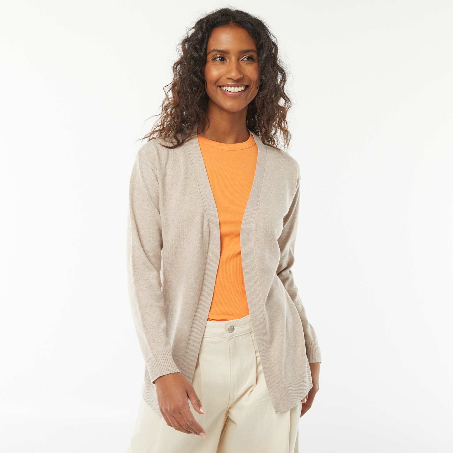 Long fine-knit cardigan BEIGE