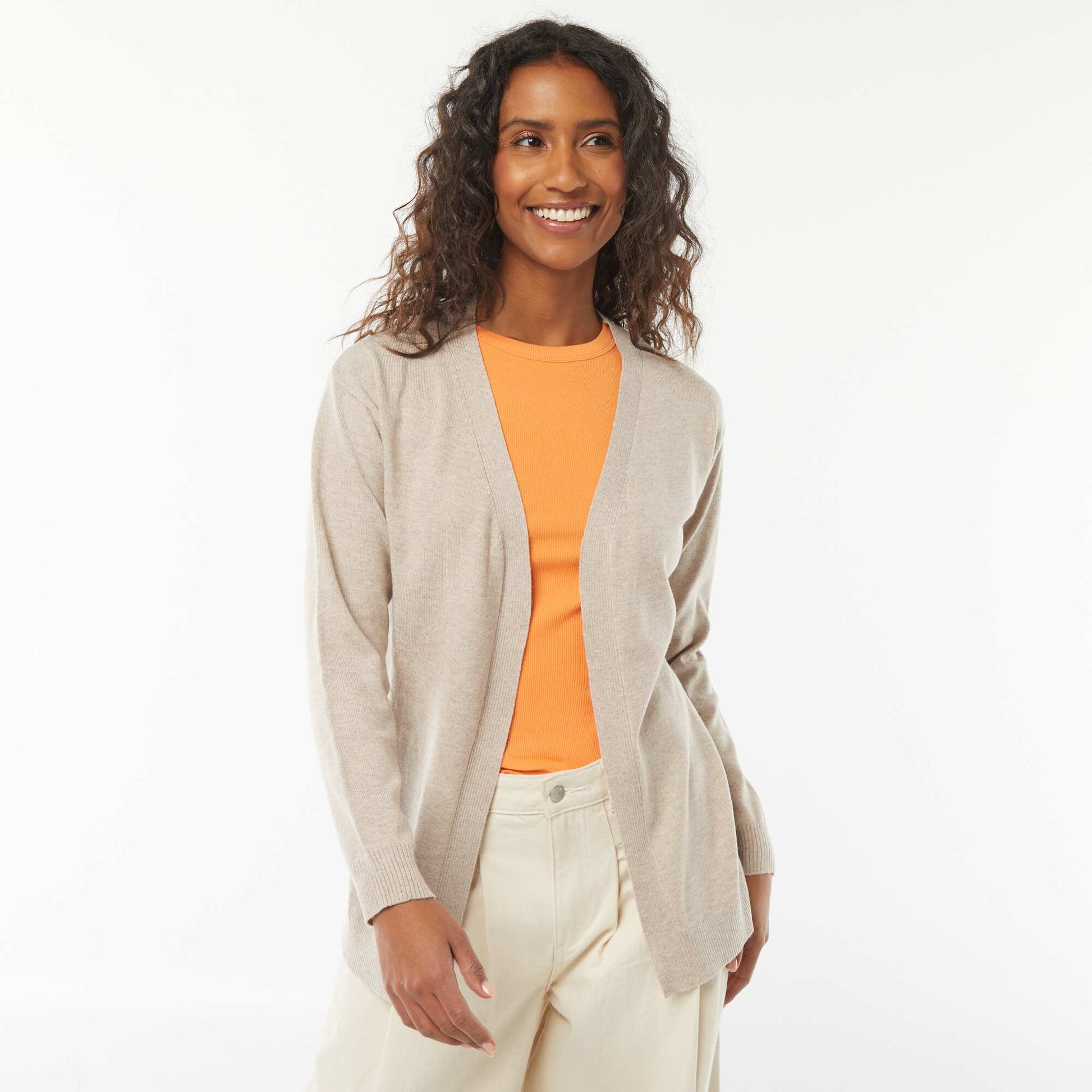 Long fine-knit cardigan BEIGE