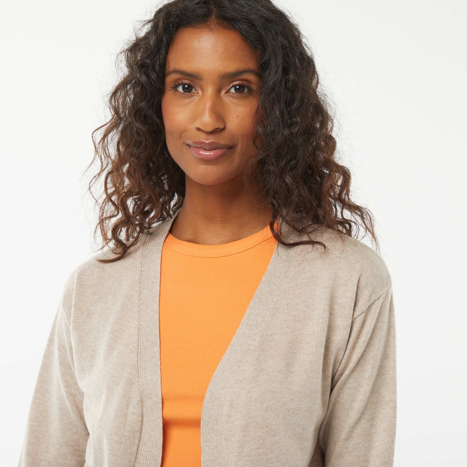 Long fine-knit cardigan BEIGE