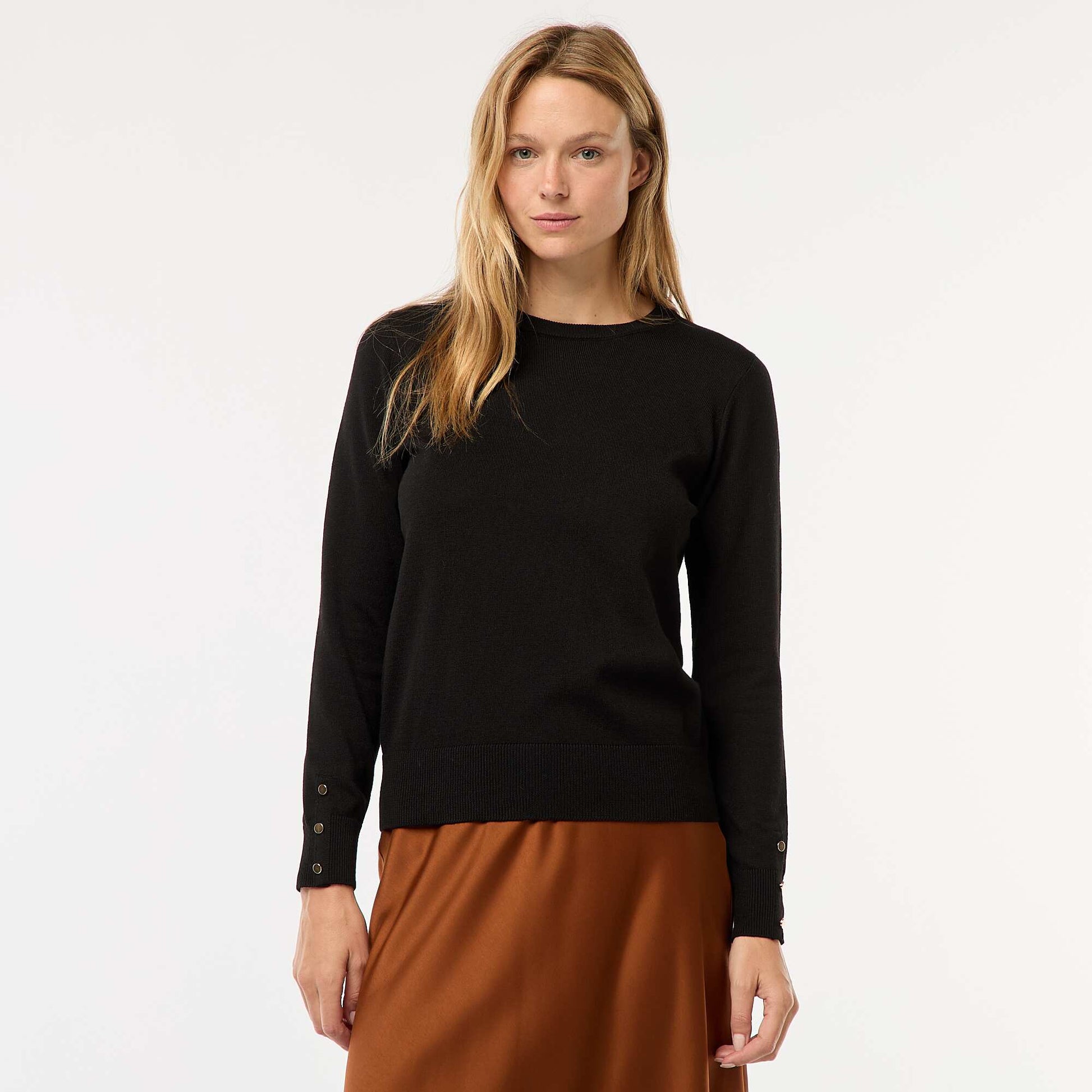 Round neck lightweight knitted sweater BLACK