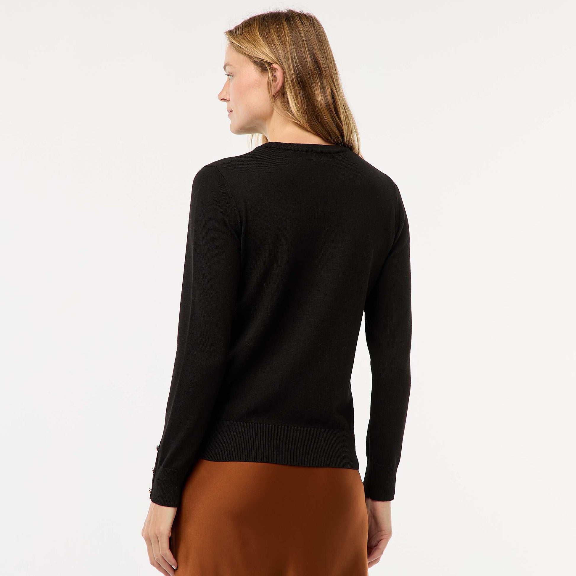 Round neck lightweight knitted sweater BLACK