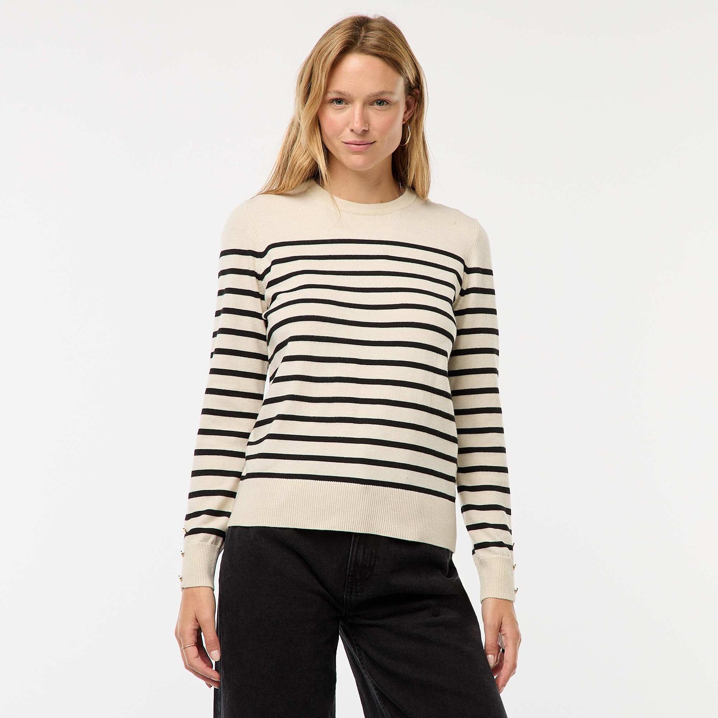 Round neck lightweight knitted sweater BEIGE