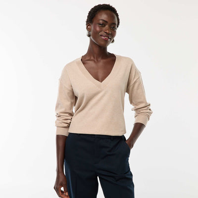 Fine-knit V-neck sweater BEIGE