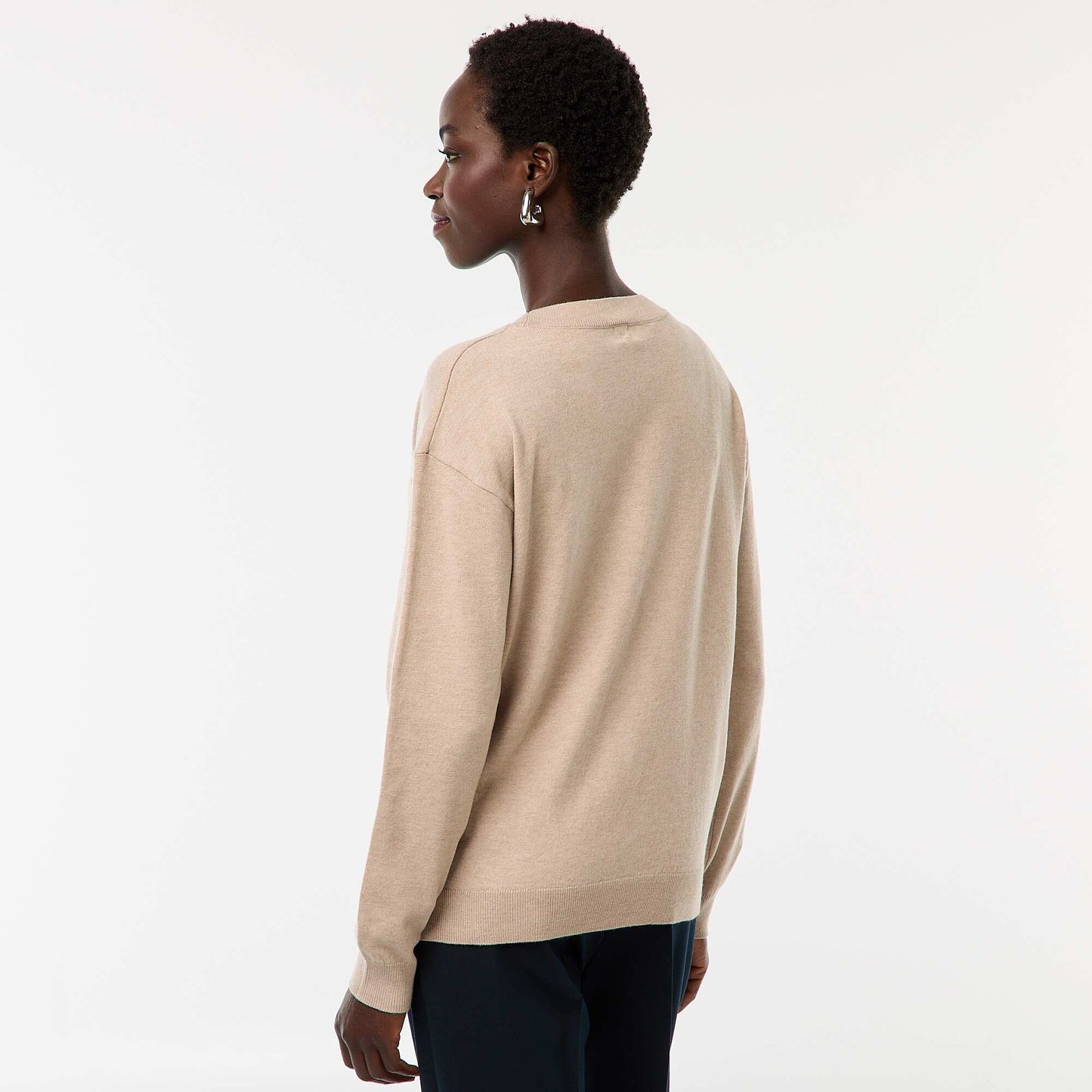 Fine-knit V-neck sweater BEIGE