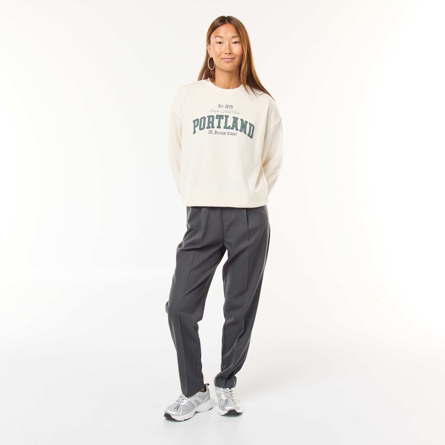 Printed Crew Neck Sweatshirt WHITE