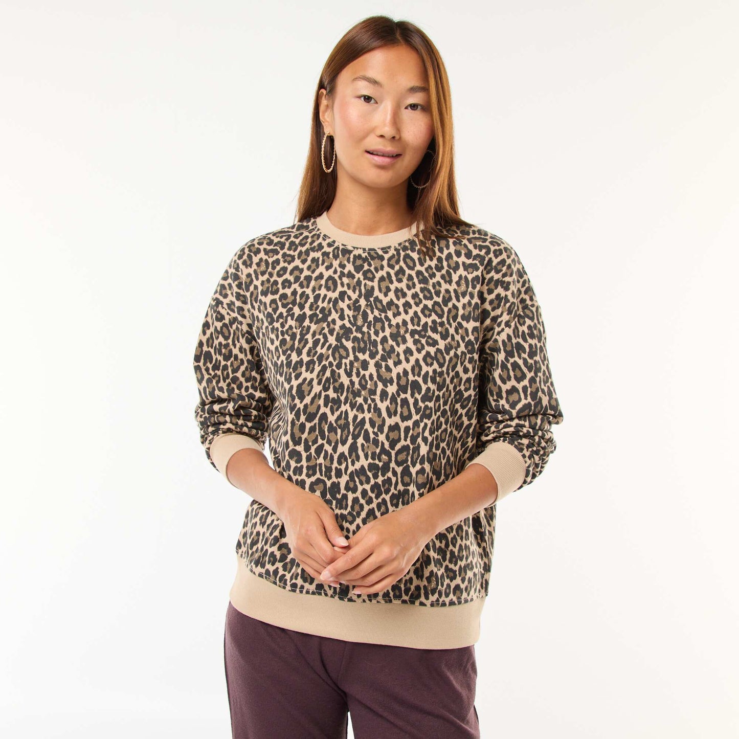Printed Crew Neck Sweatshirt BEIGE