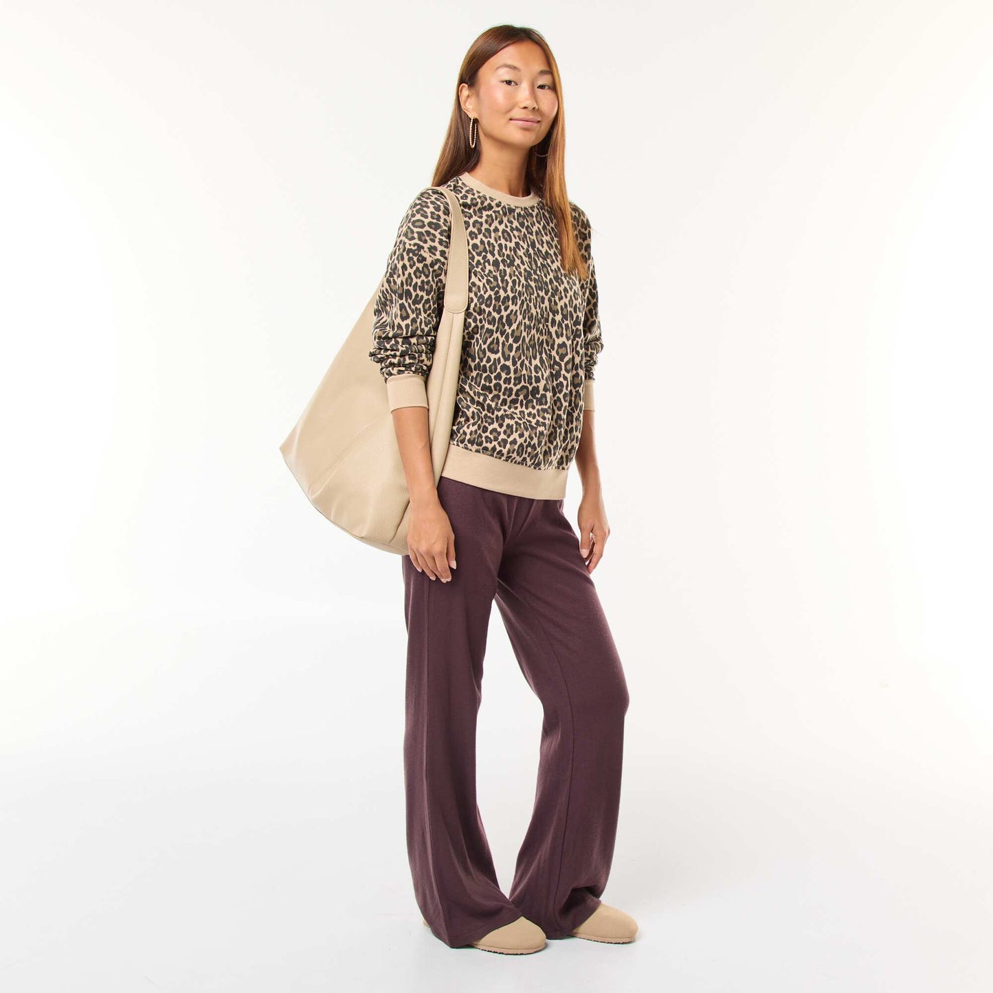 Printed Crew Neck Sweatshirt BEIGE