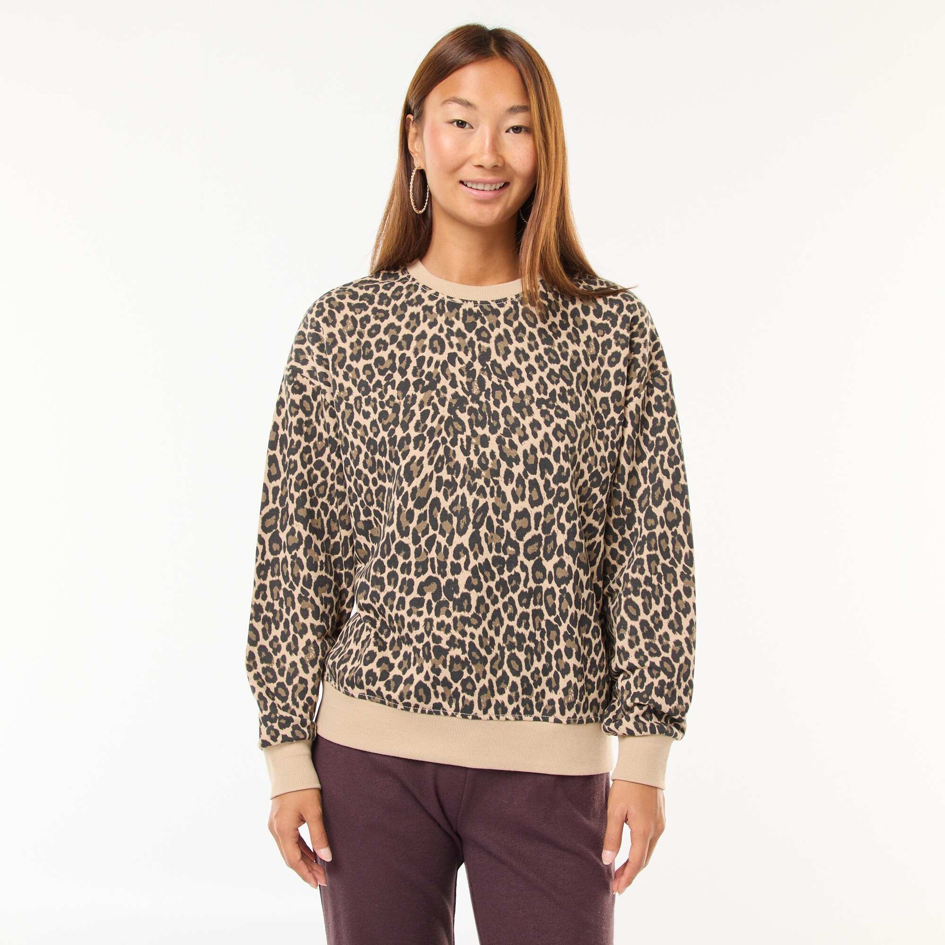 Printed Crew Neck Sweatshirt BEIGE