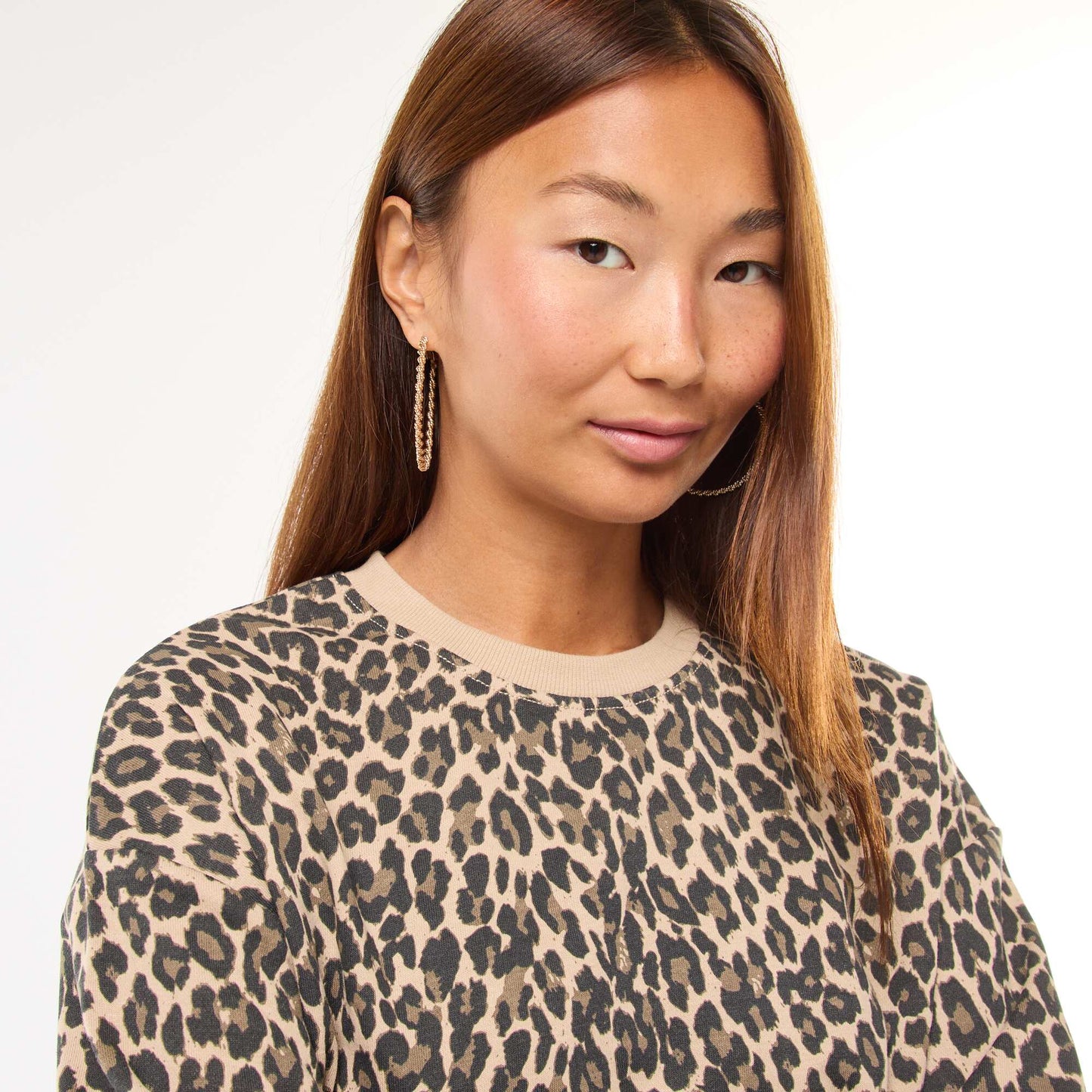 Printed Crew Neck Sweatshirt BEIGE