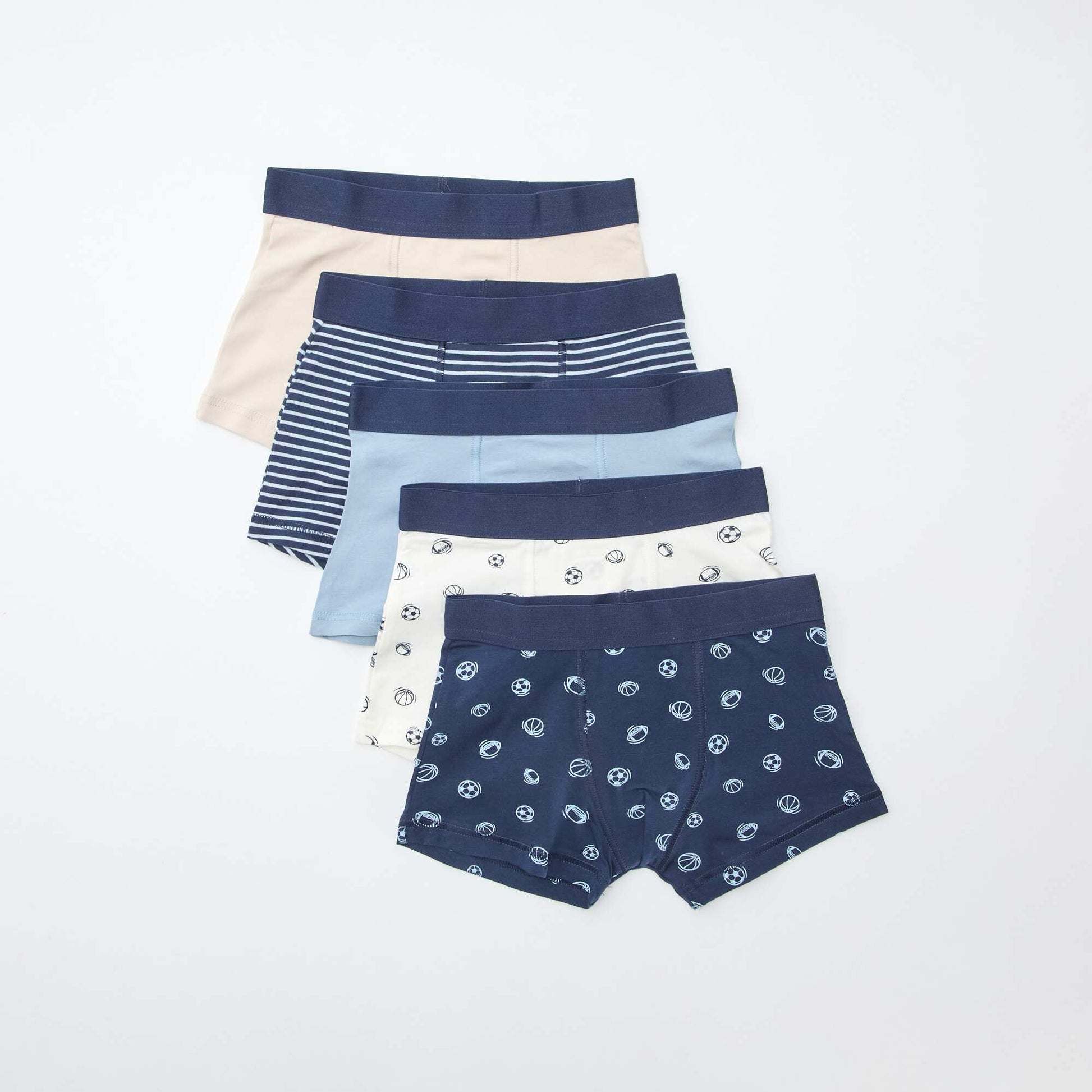 Pack of 5 pairs of plain and printed boxer shorts BLUE
