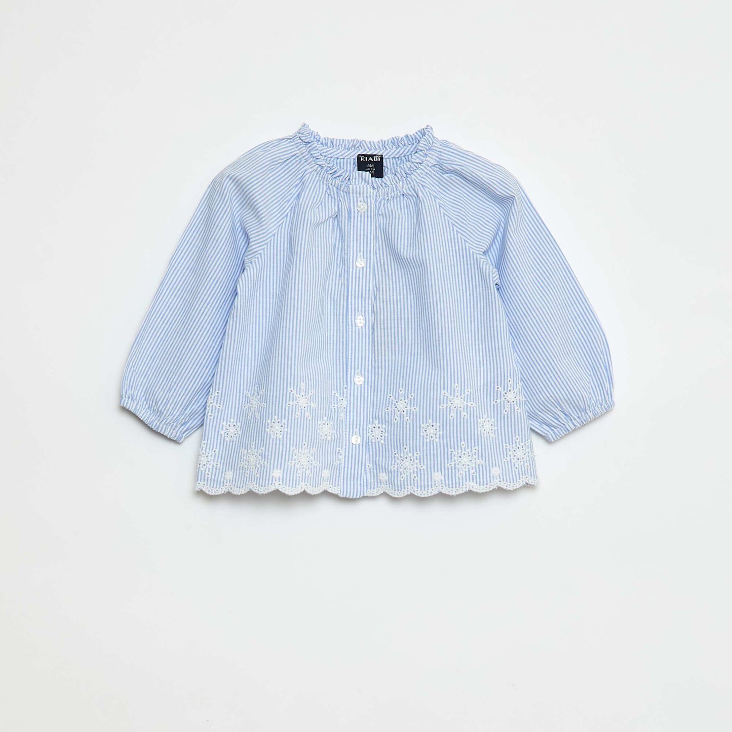 Embroidered poplin blouse with ruffled collar BLUE
