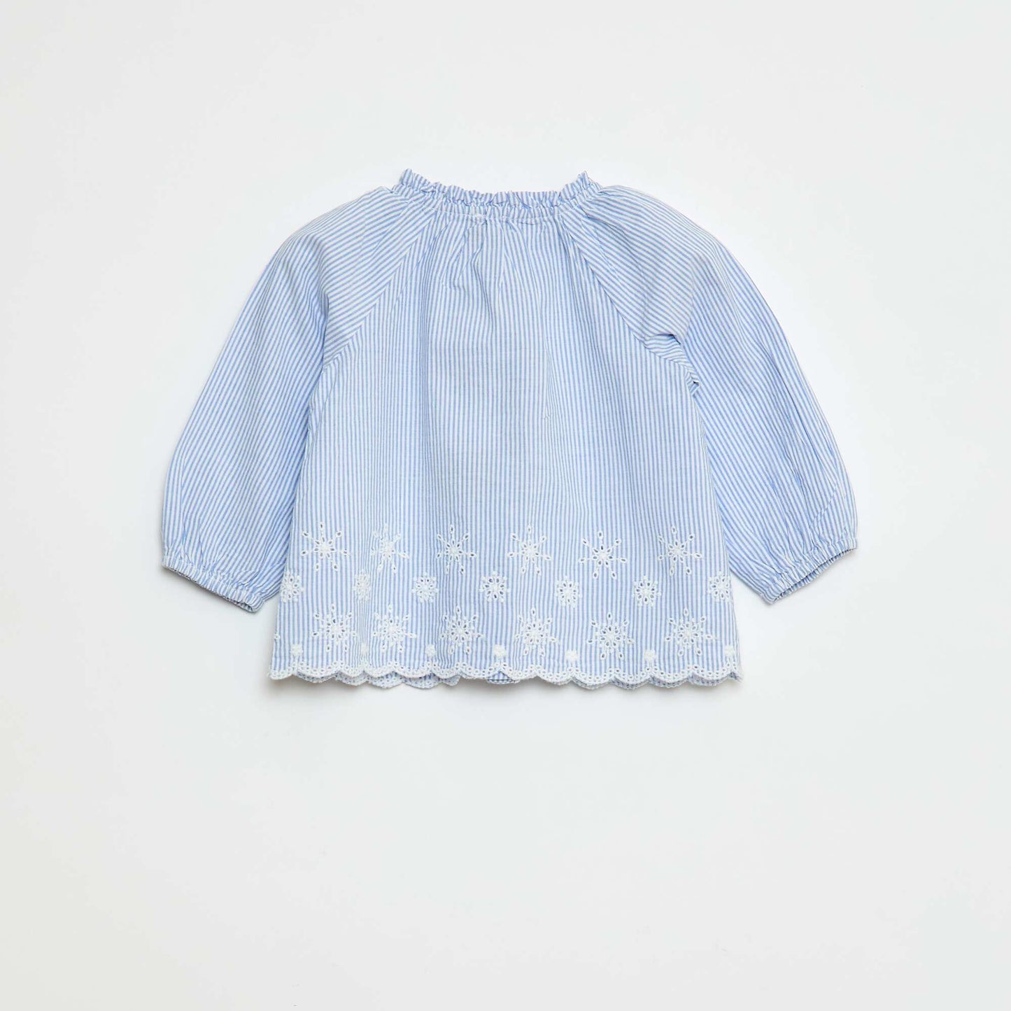 Embroidered poplin blouse with ruffled collar BLUE
