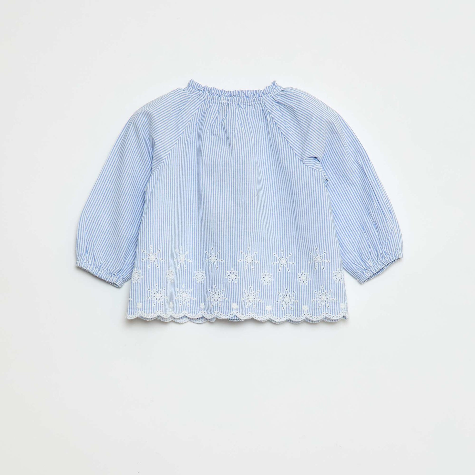 Embroidered poplin blouse with ruffled collar BLUE