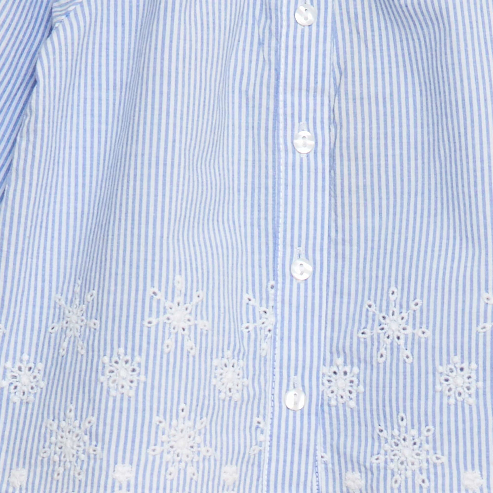 Embroidered poplin blouse with ruffled collar BLUE