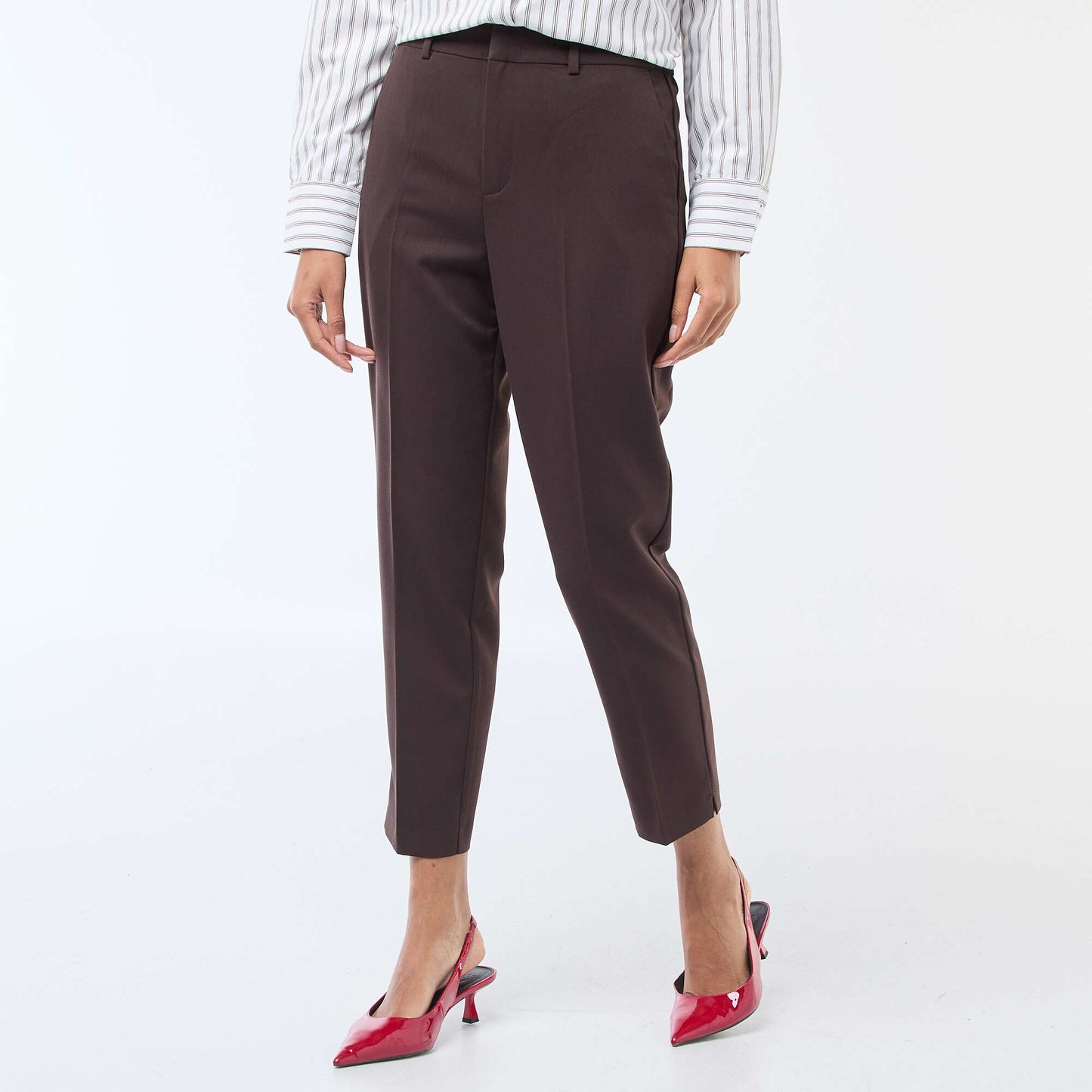 Plain cigarette trousers with 2 pockets BROWN