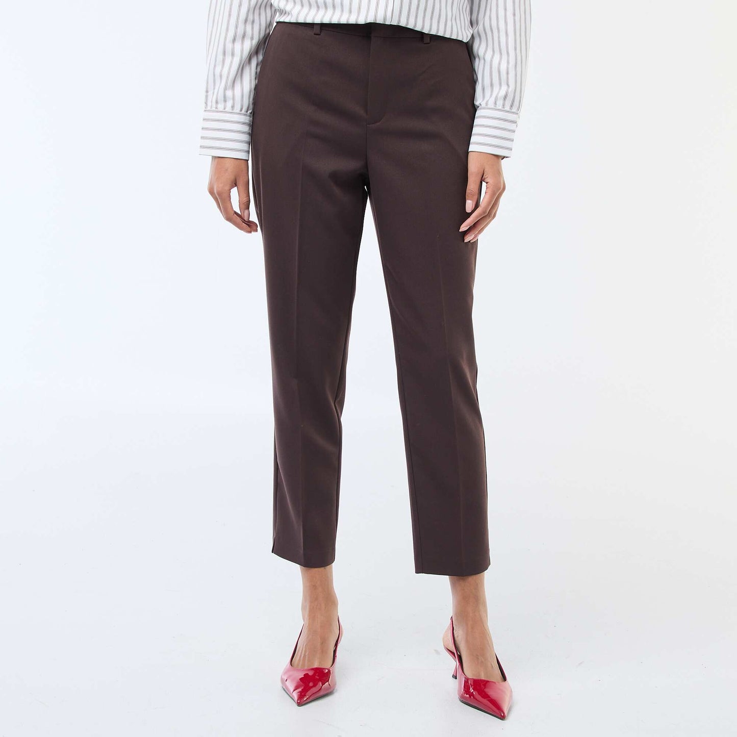 Plain cigarette trousers with 2 pockets BROWN