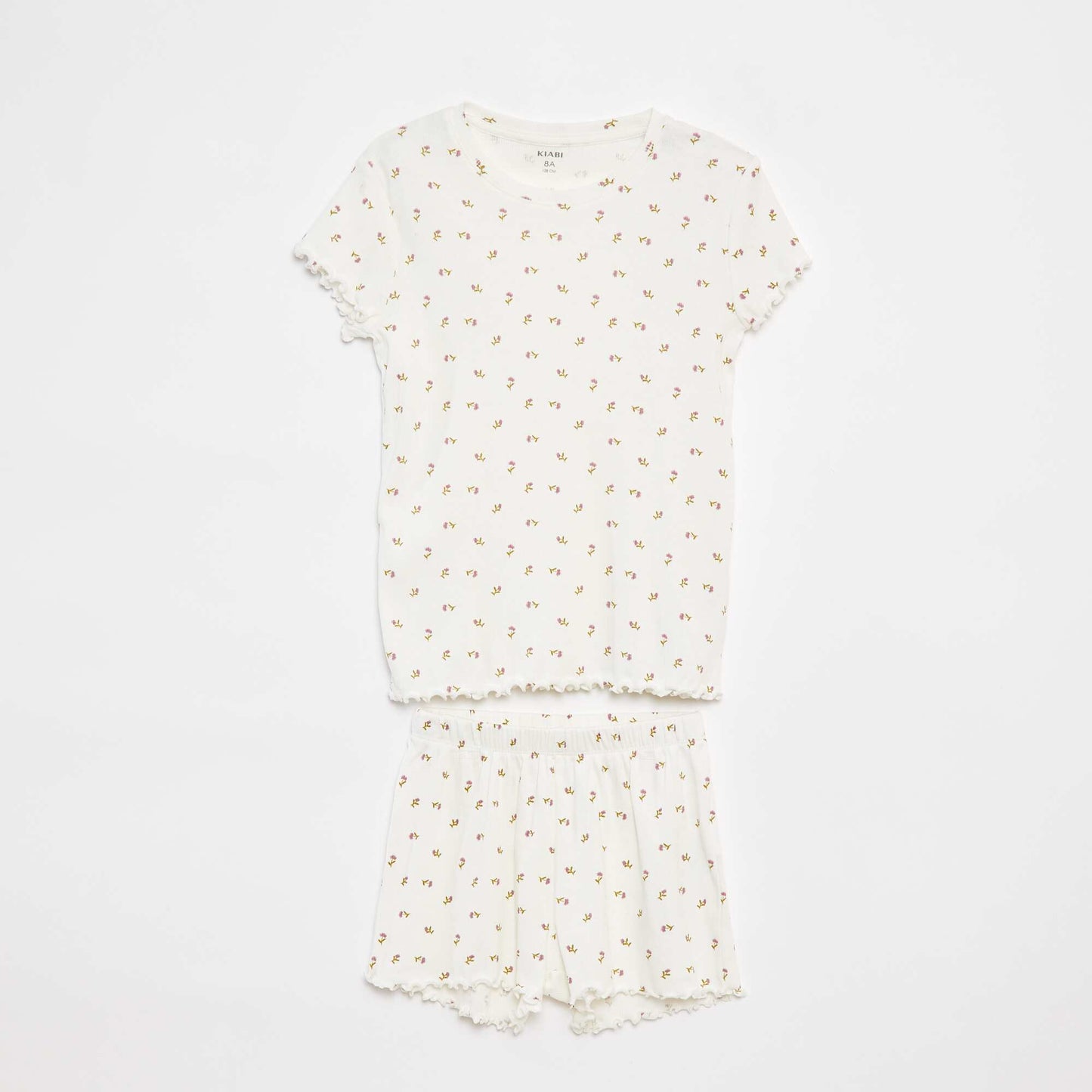 Ribbed shorts + T-shirt pyjamas - 2-piece set BEIGE