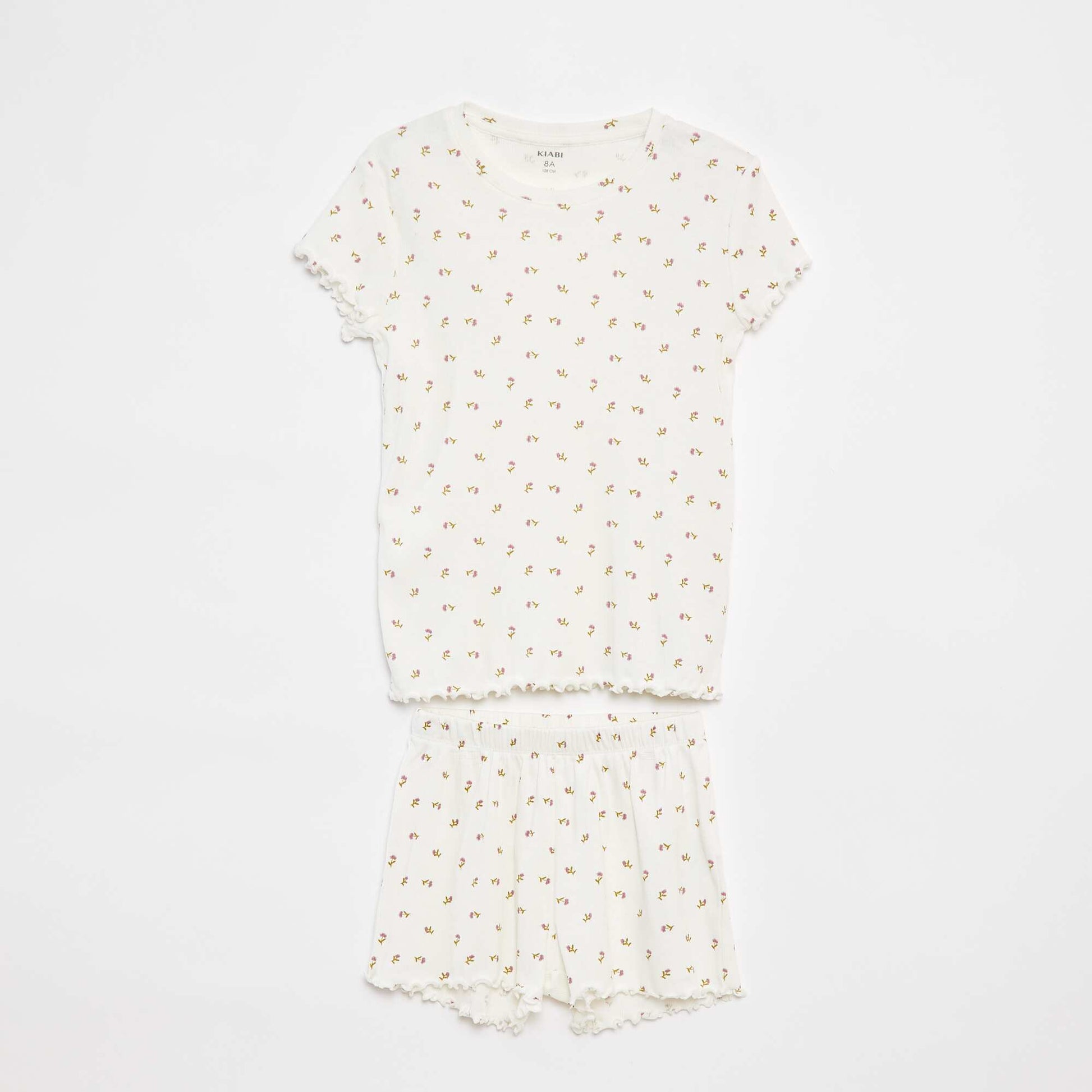 Ribbed shorts + T-shirt pyjamas - 2-piece set BEIGE