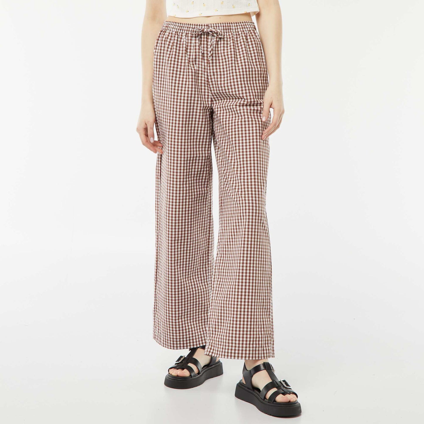 Waffle-knit wide-leg trousers BROWN