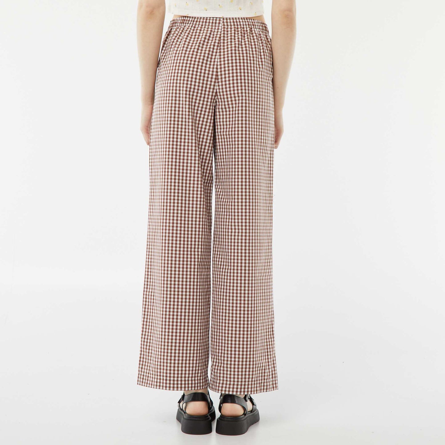 Waffle-knit wide-leg trousers BROWN