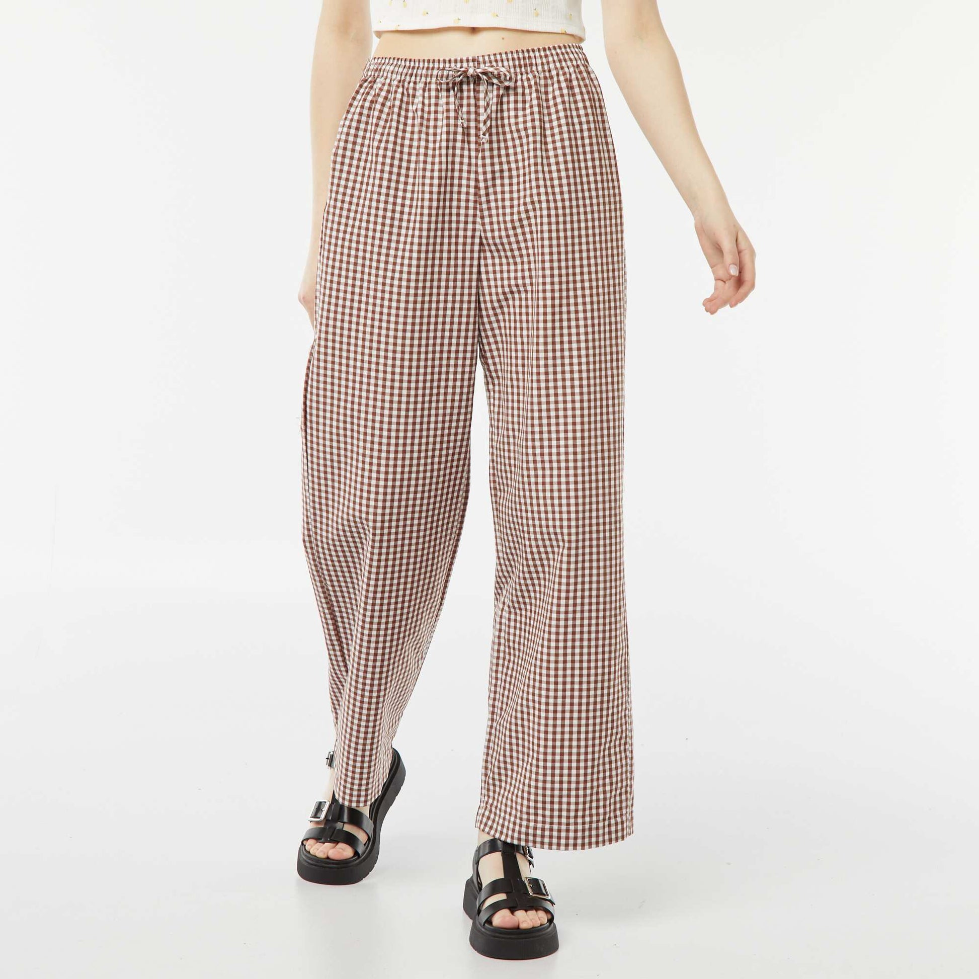 Waffle-knit wide-leg trousers BROWN