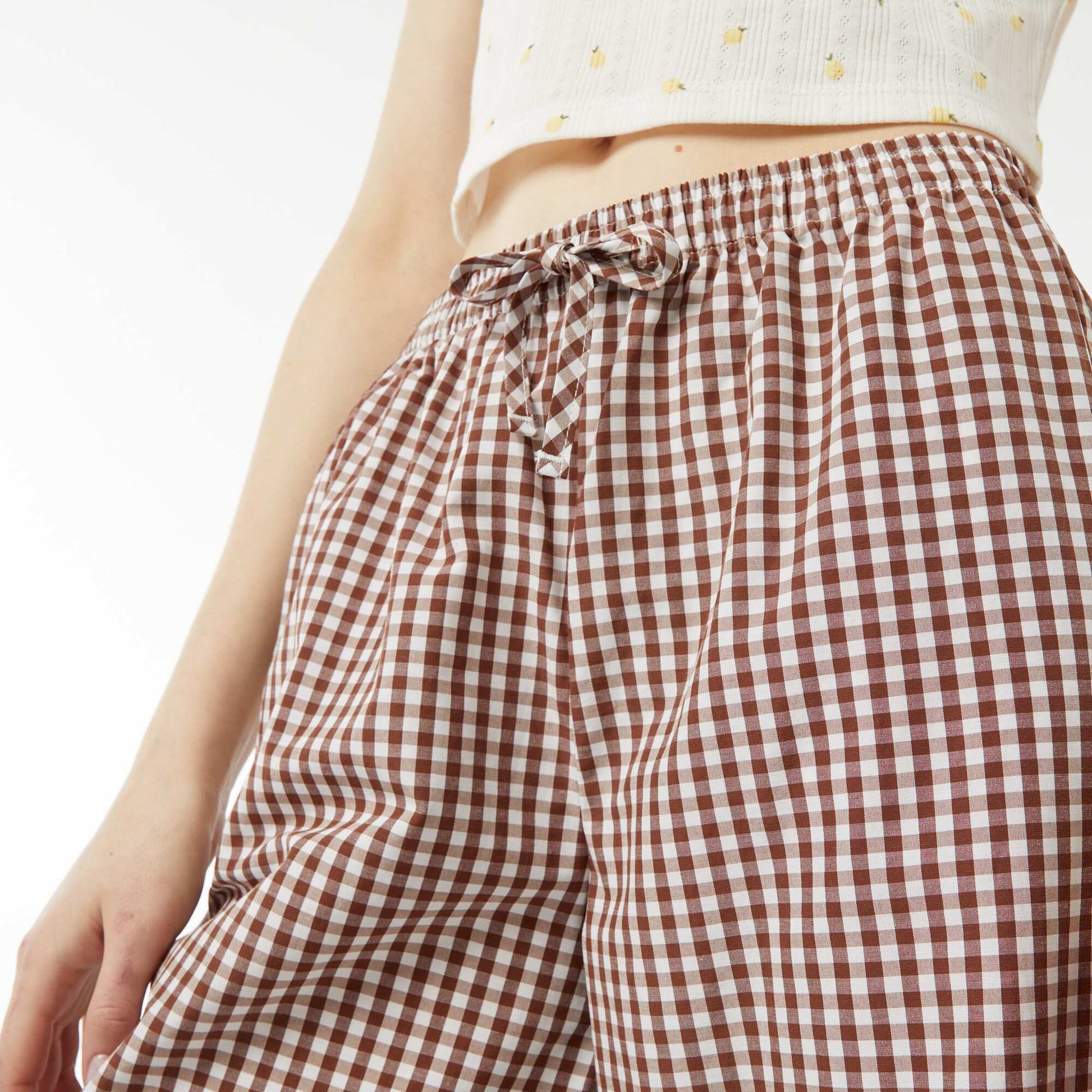 Waffle-knit wide-leg trousers BROWN